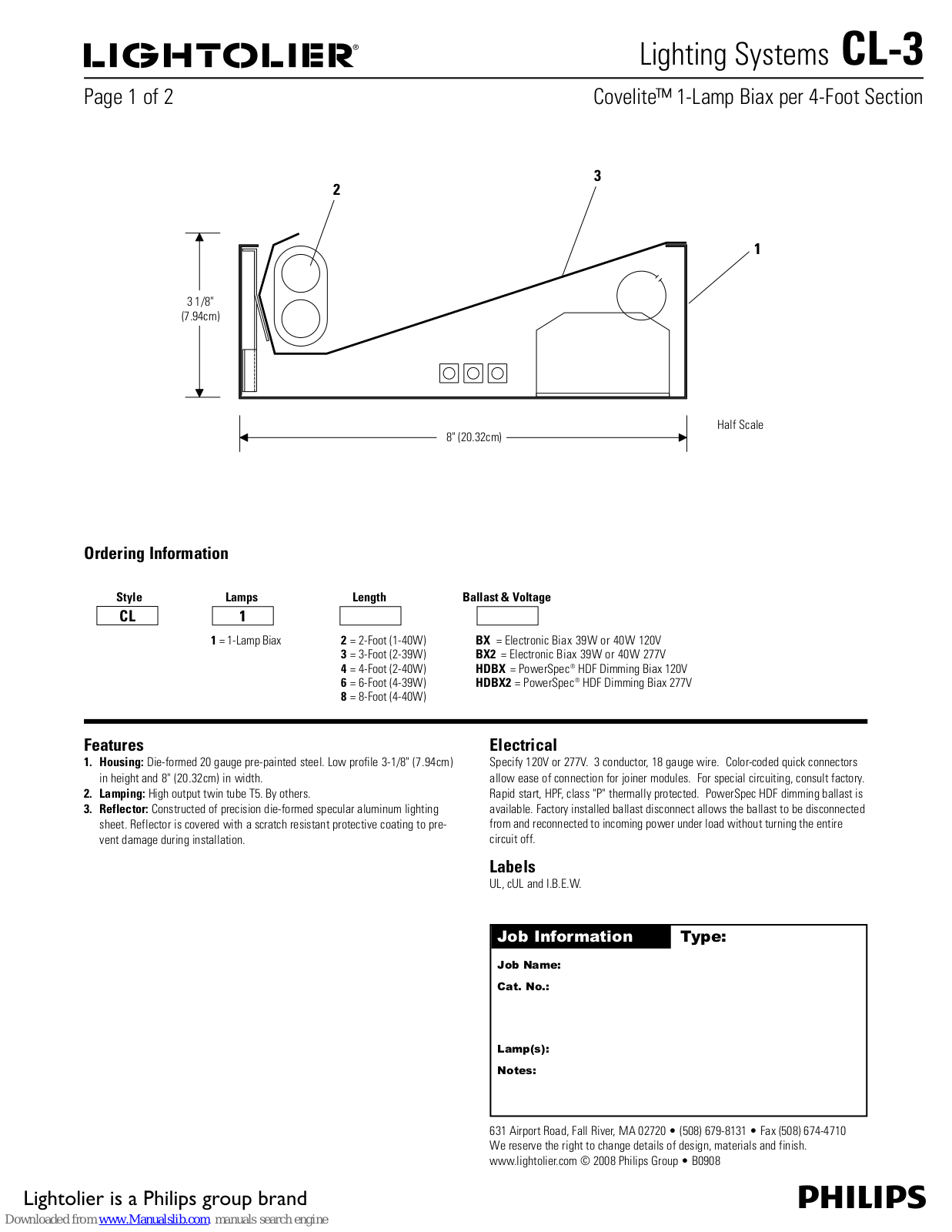 Lightolier Covelite CL-3 Specification Sheet - ManualMachine.com