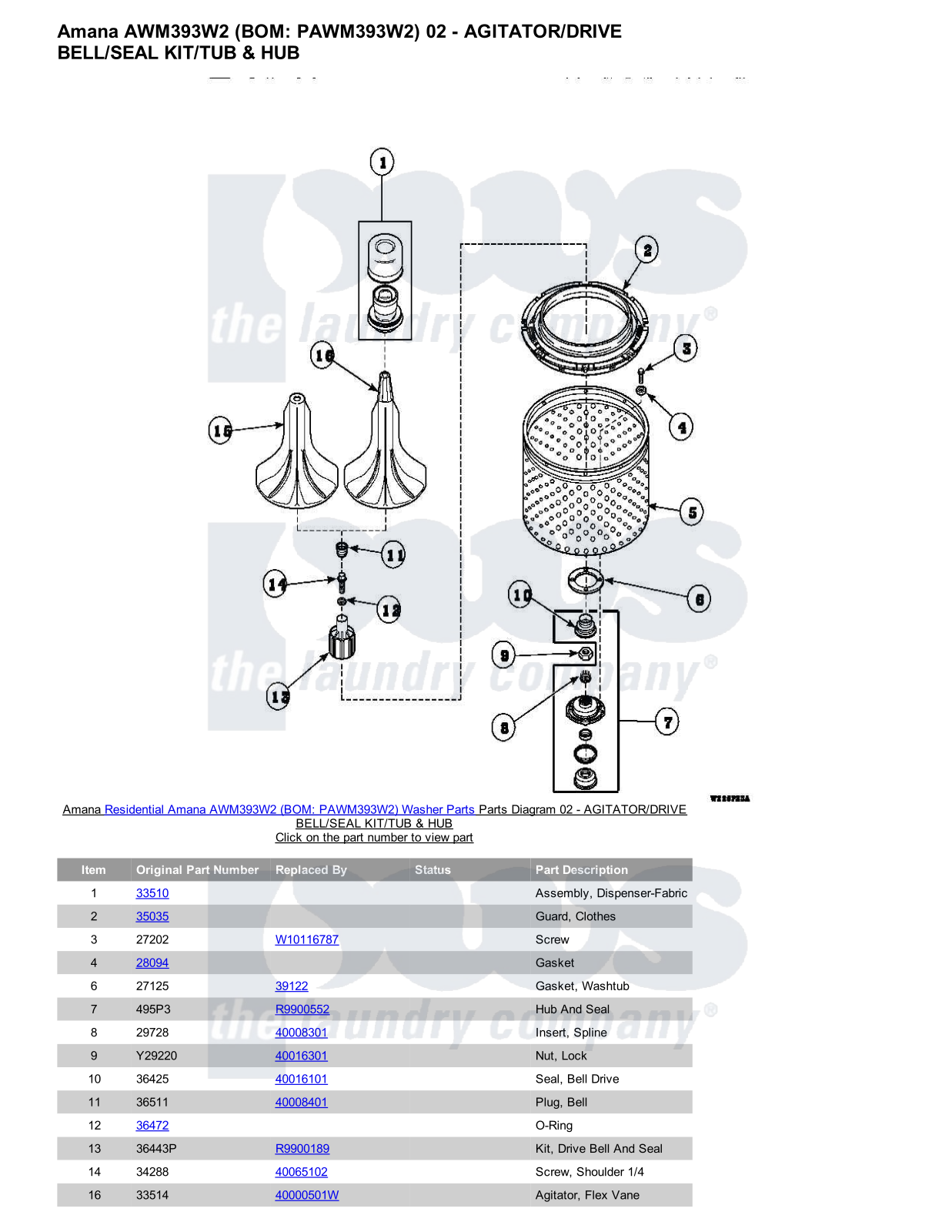 Amana AWM393W2 Parts Diagram