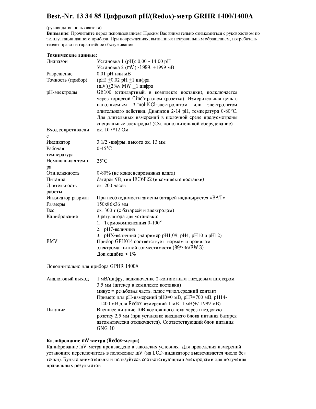 Greisinger GPHR 1400 User guide