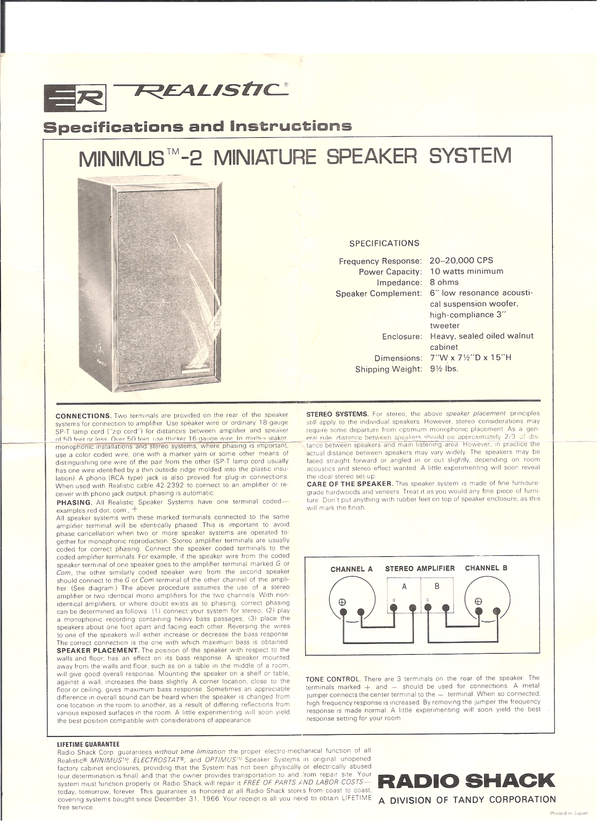 Realistic   RadioShack Minimus-2 Specs and Instructions