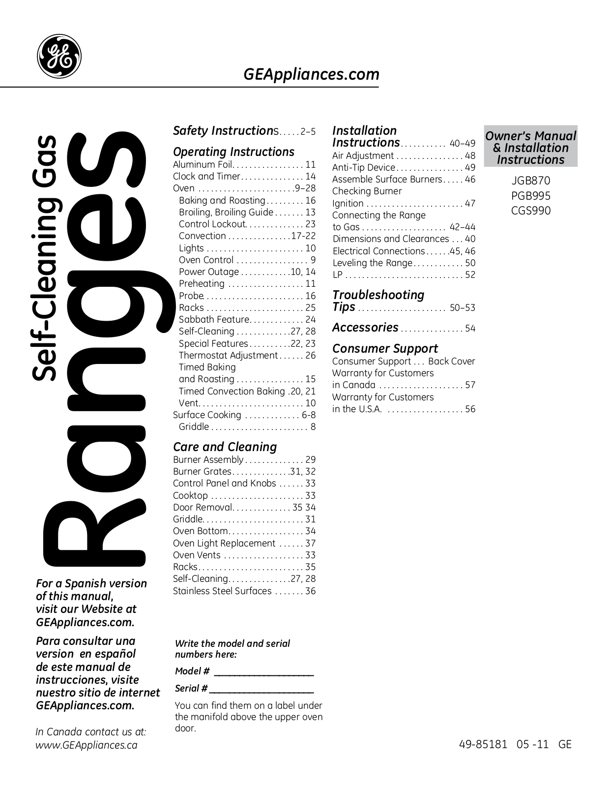 GE Oven User Manual