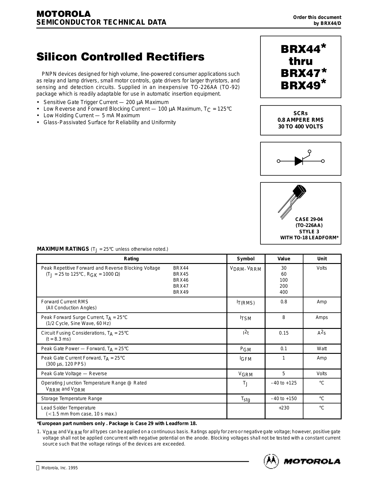 Motorola BRX49, BRX47, BRX46, BRX45, BRX44 Datasheet