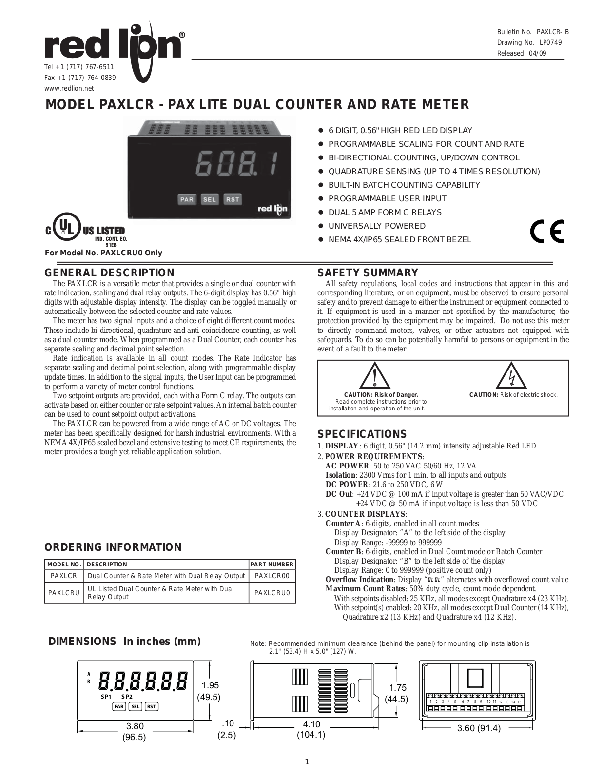 Red Lion PAXLCR User Manual