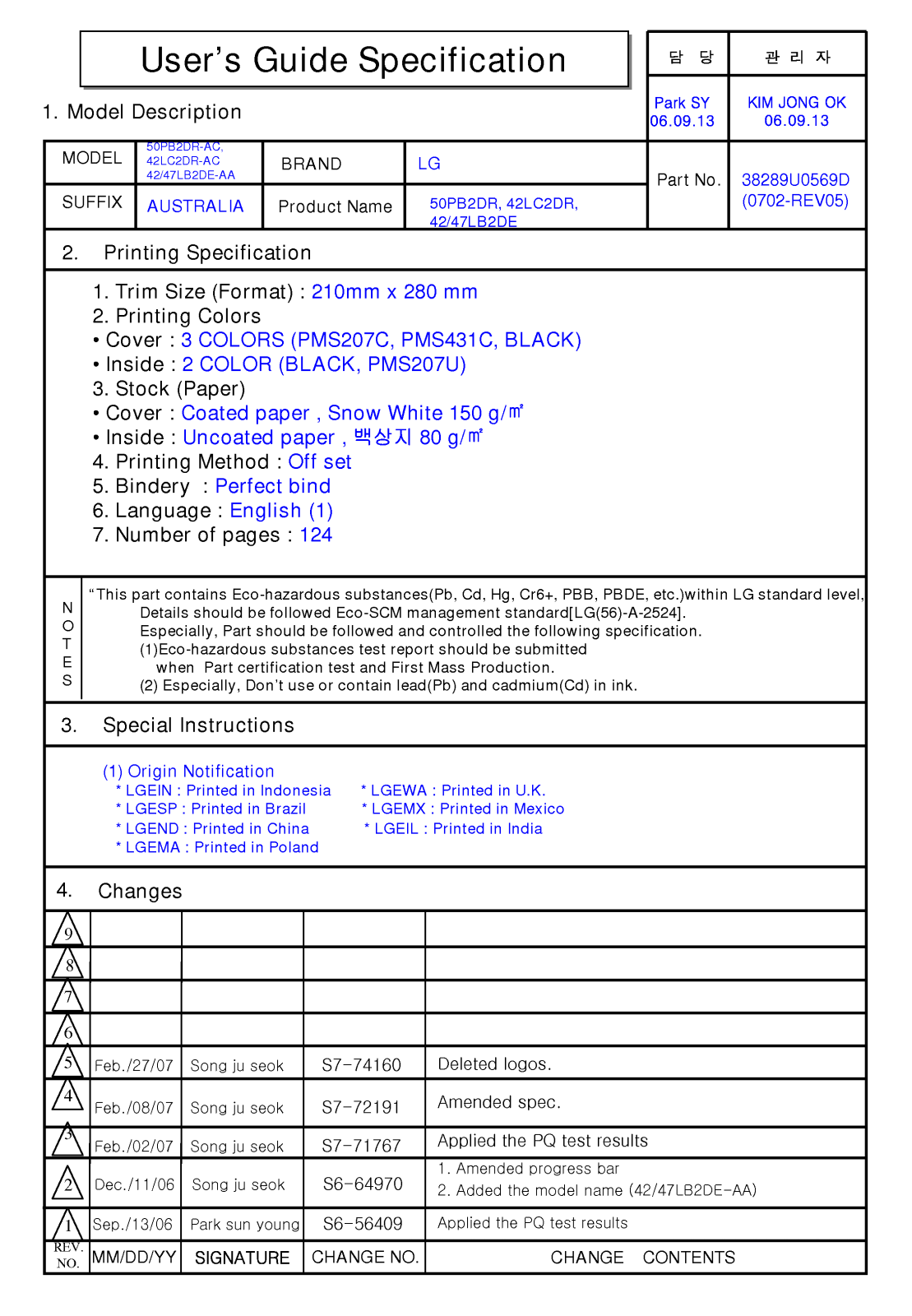 LG 50PB2DR User Manual