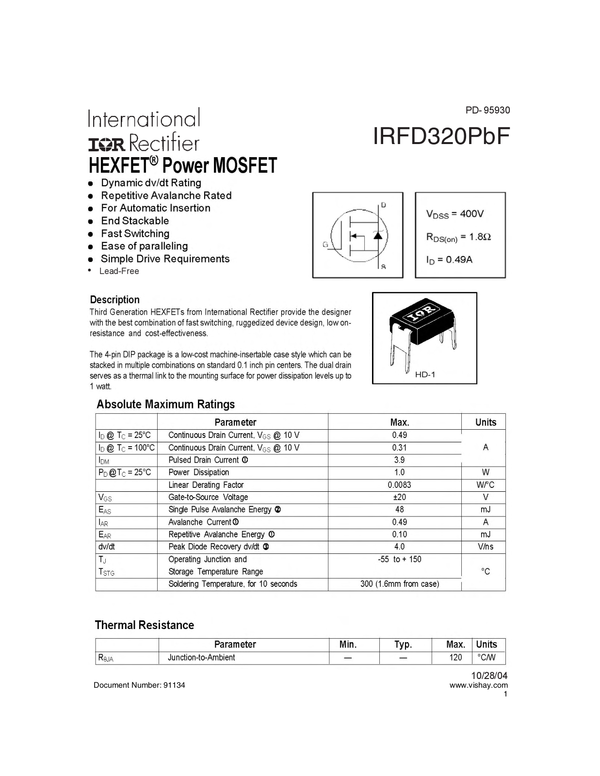 Datasheet irfd320pbf Datasheet - ManualMachine.com
