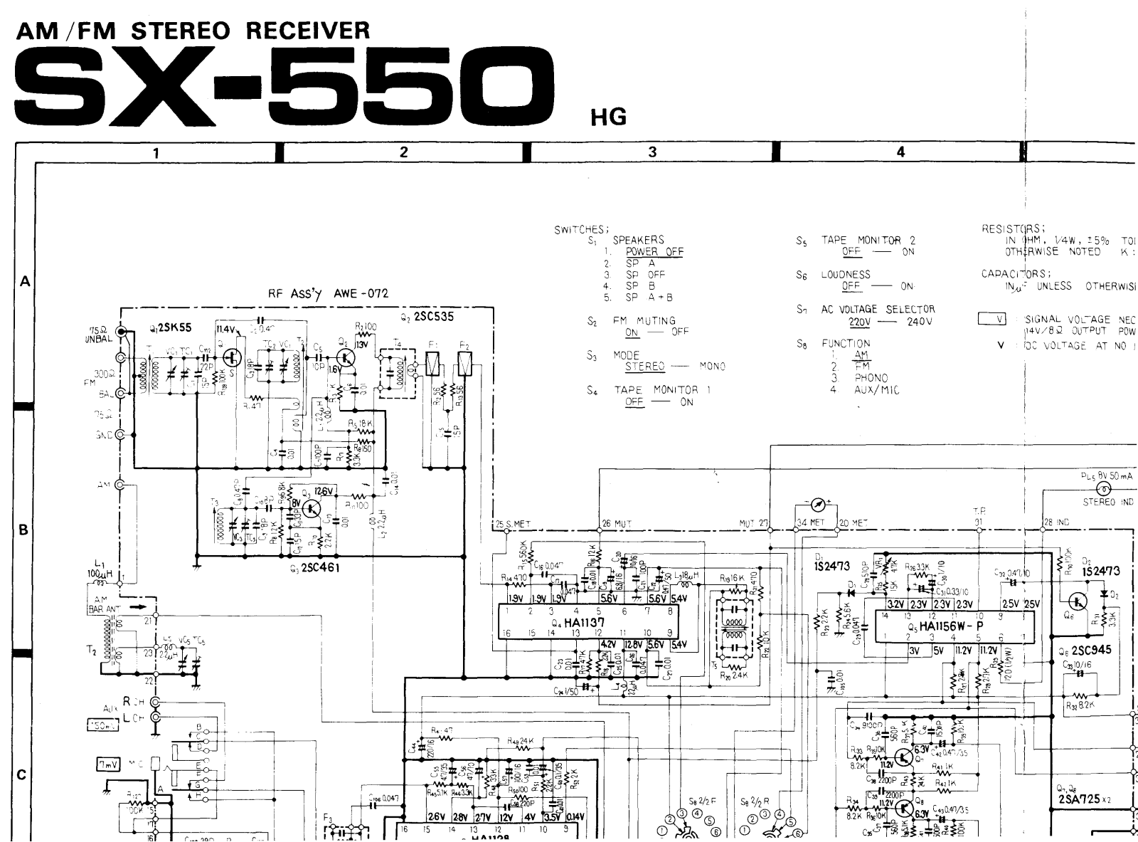 Pioneer SX-550 Schematic