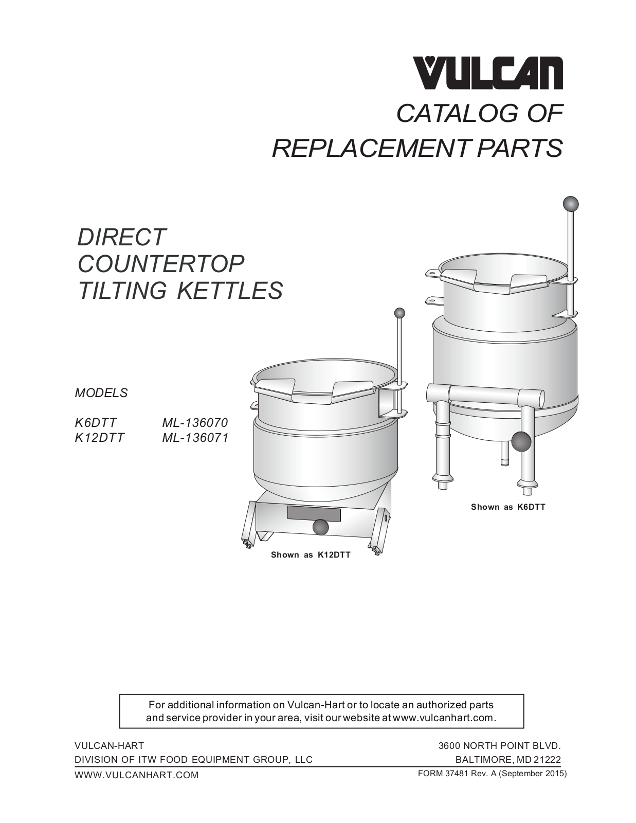 Vulcan K12DTT Parts List