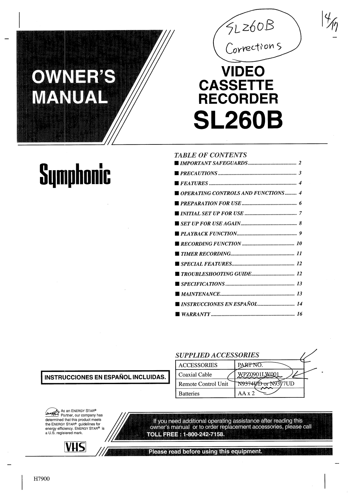 FUNAI SL260B, SL260B User Manual