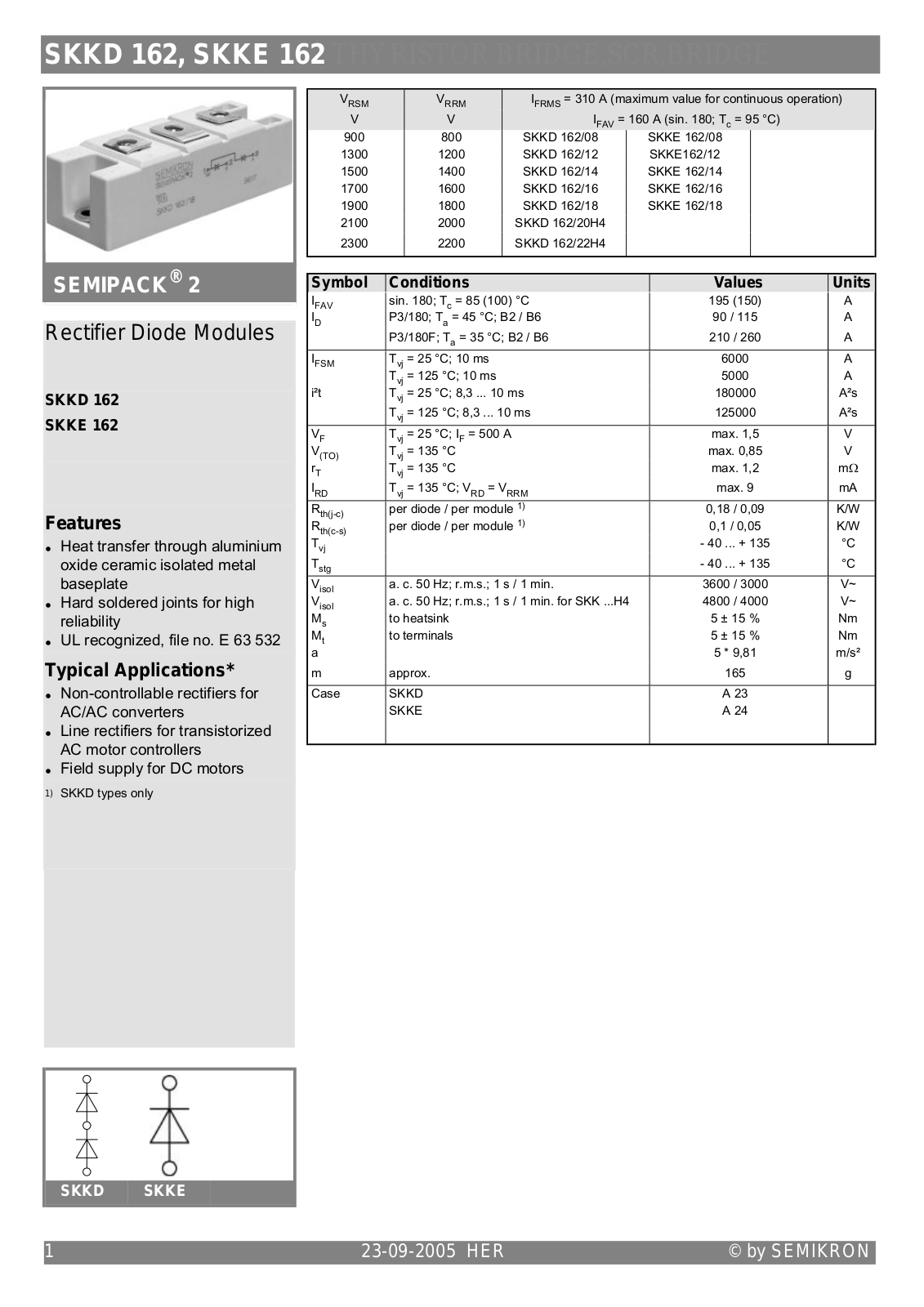 Semikron SKKD 162, SKKE 162 Data Sheet