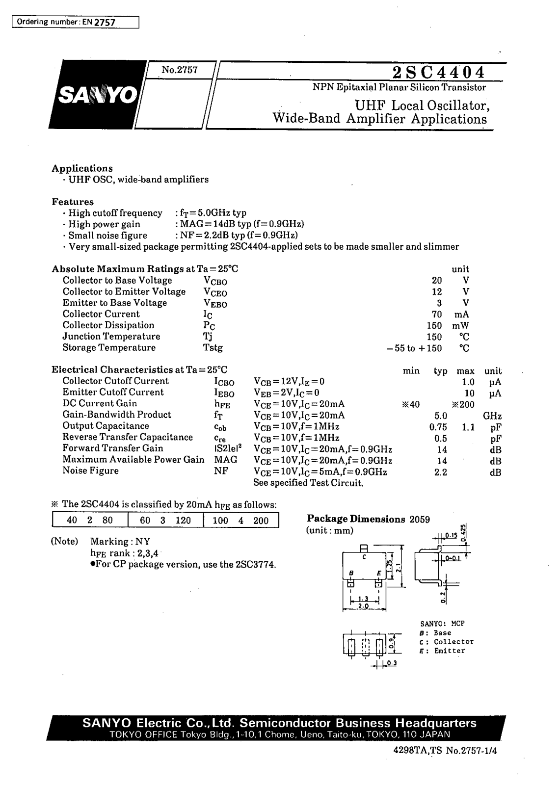 SANYO 2SC4404 Datasheet