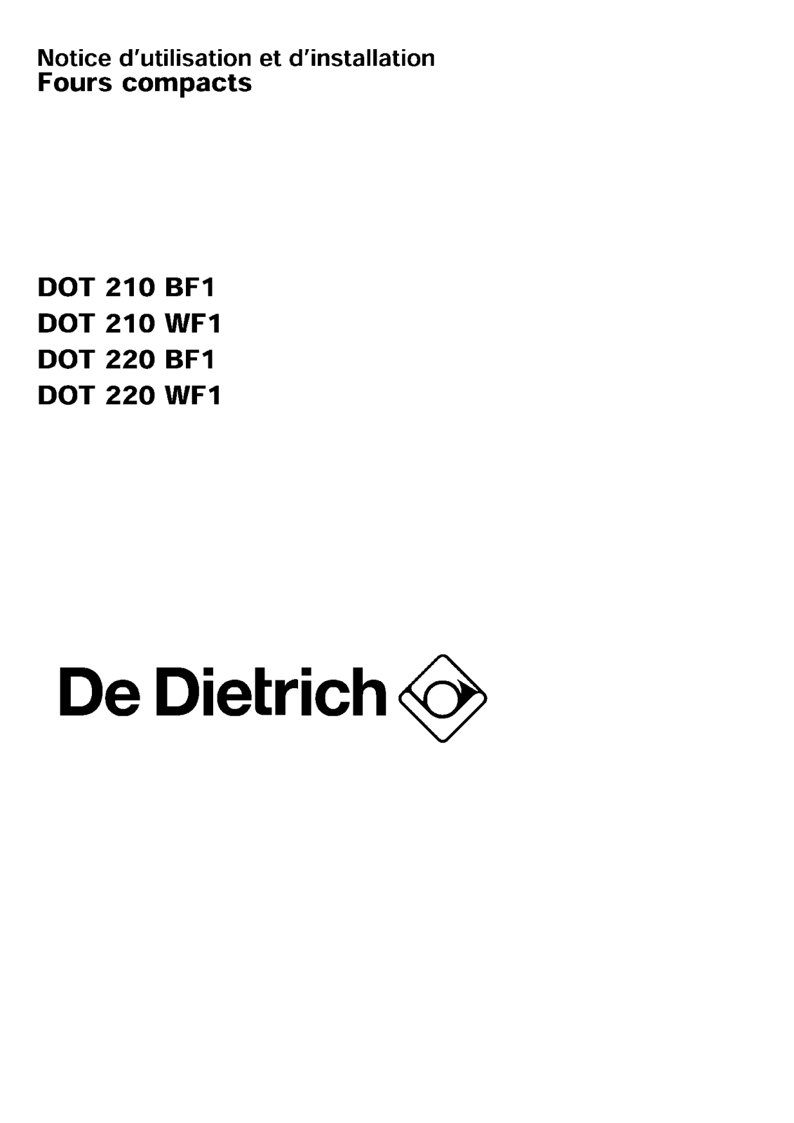 De dietrich dot 210 bf1, dot 210 wf1, dot 220bf1, dot 220wf1 User Manual