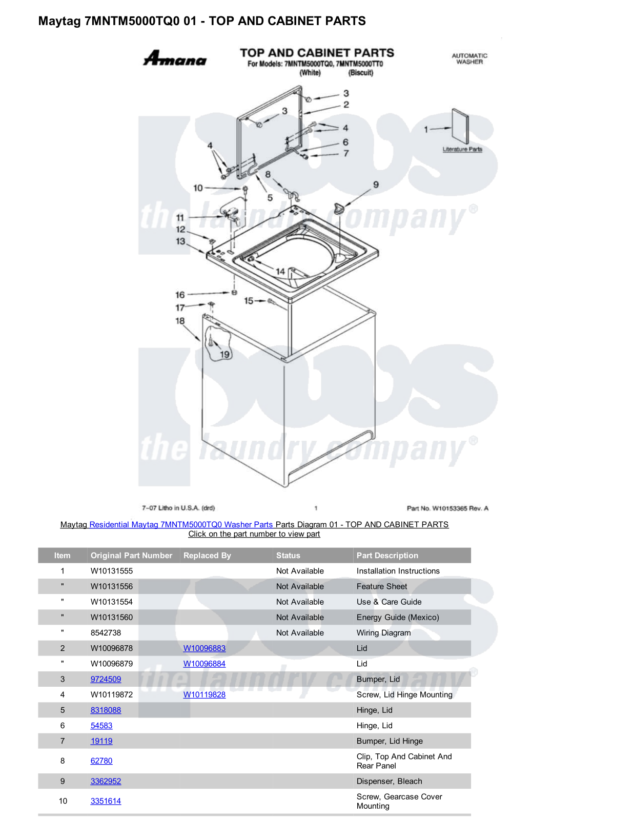 Maytag 7MNTM5000TQ0 Parts Diagram