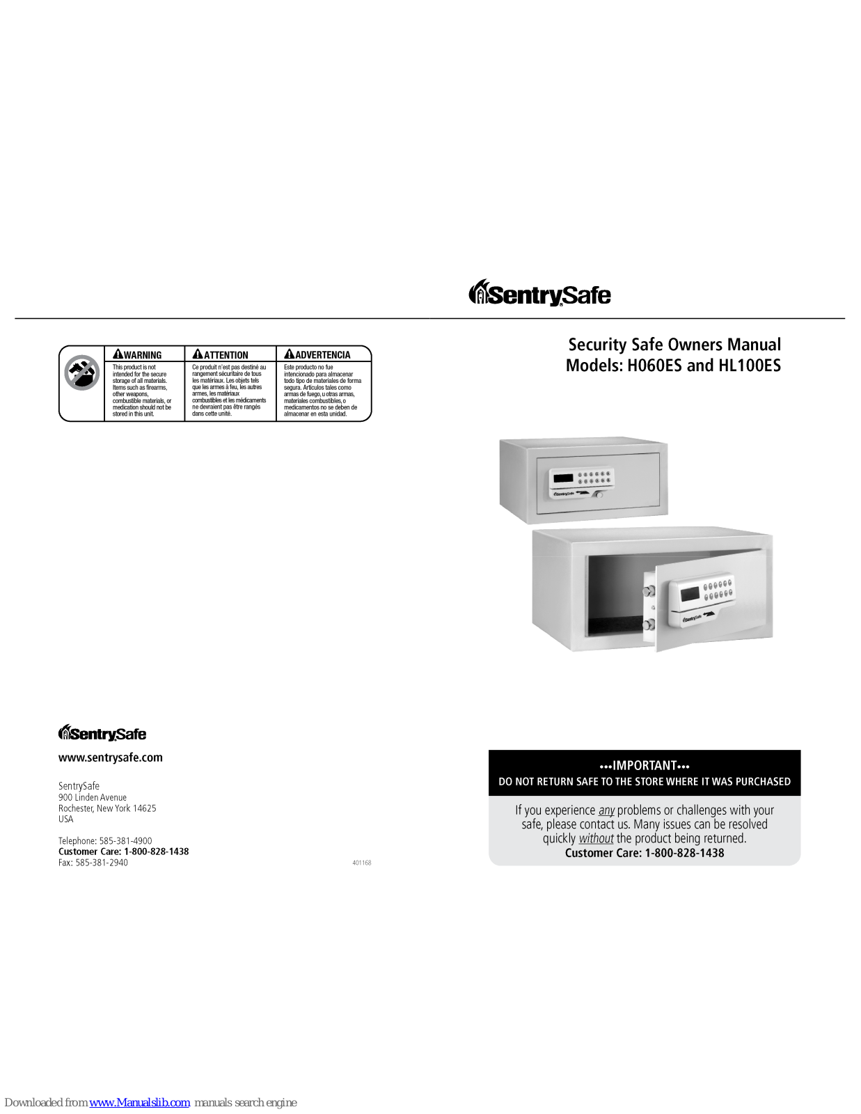 SentrySafe H060ES, HL100ES Owner's Manual