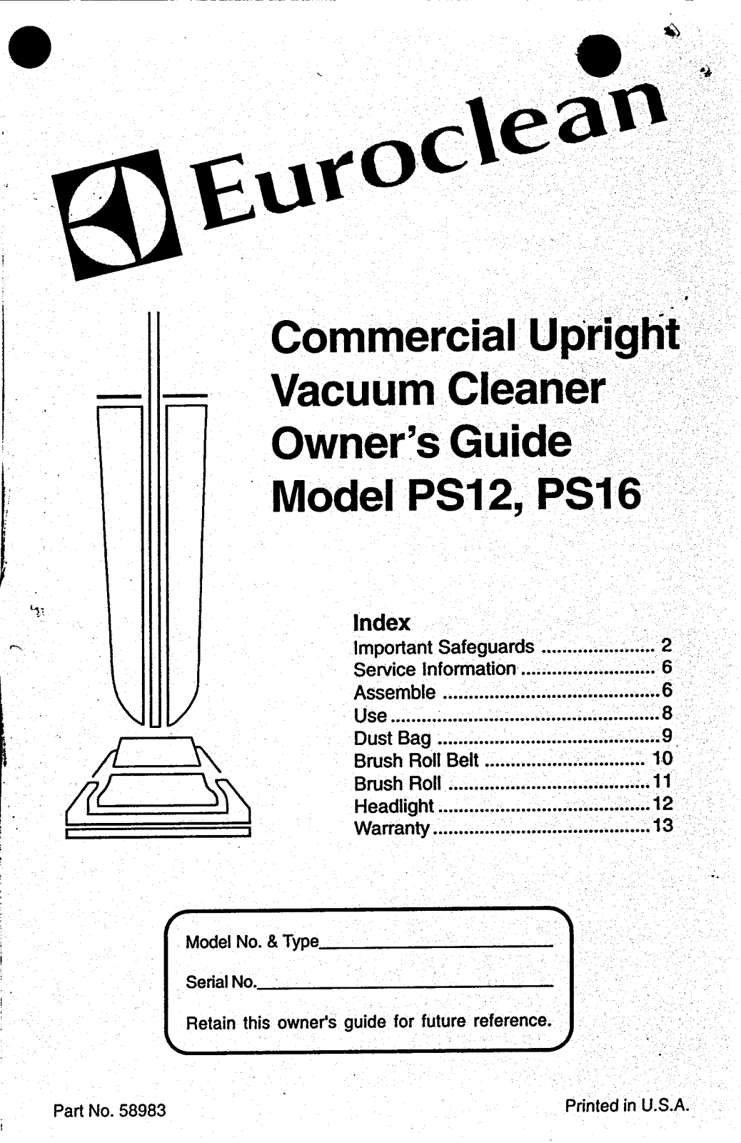 Kent Euroclean PS 16, PS-12 Instruction Manual