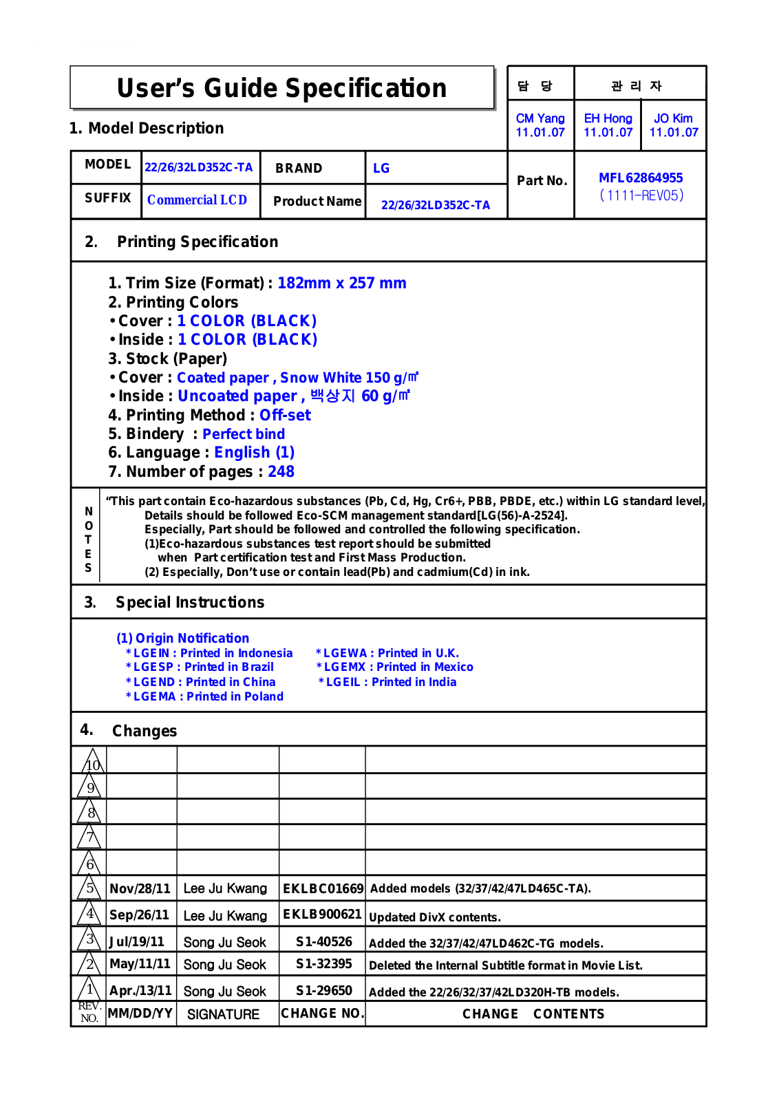 LG 32LD465C Owner’s Manual