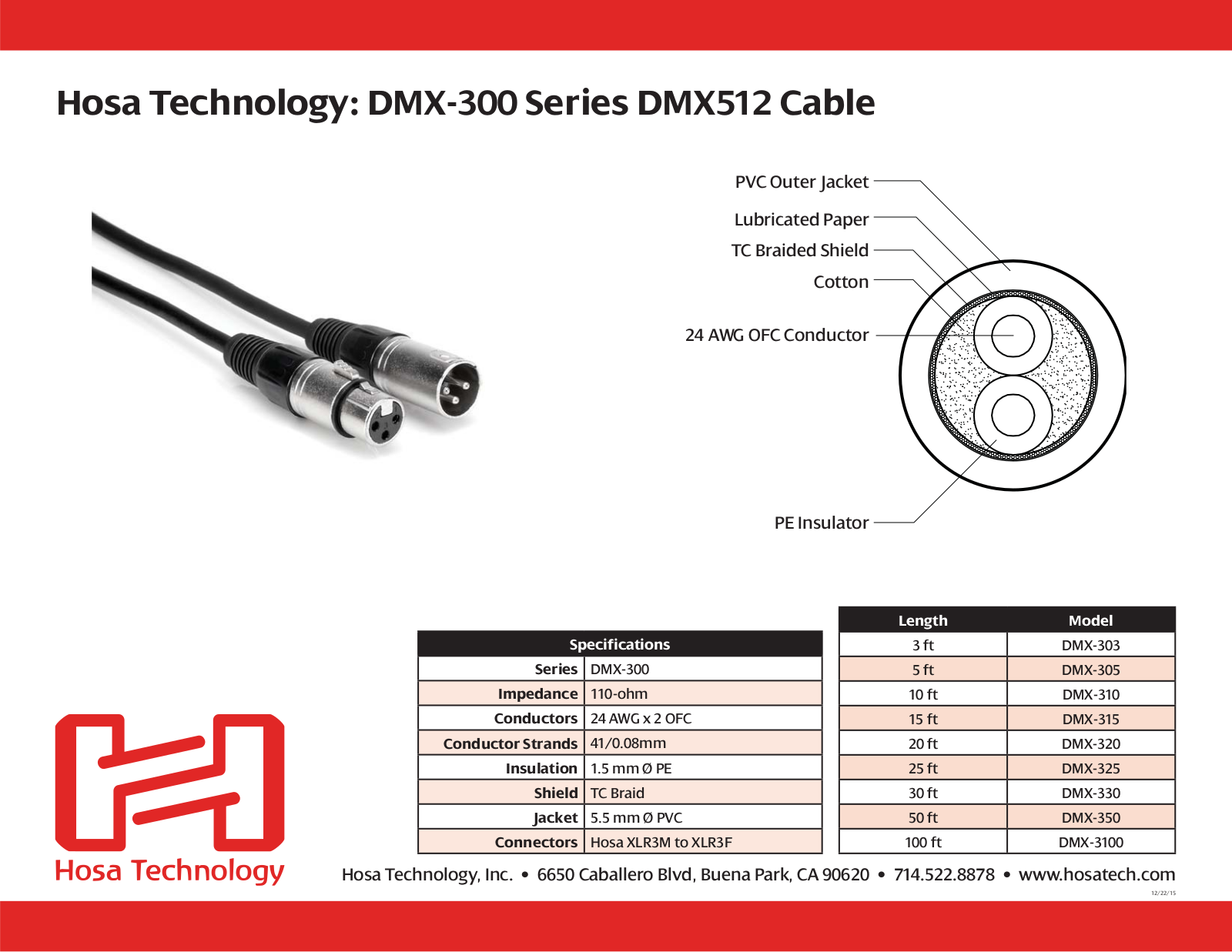 Hosa DMX-315, DMX-350, DMX-330, DMX-325, DMX-320 Specification