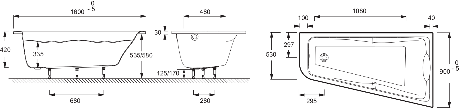 Jacob Delafon ODEON UP E6081-00 Dimensions