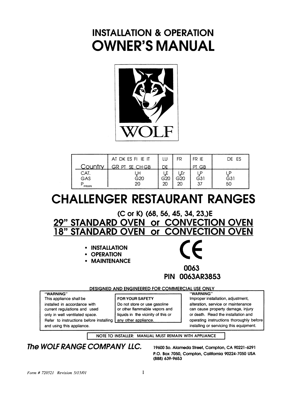 Wolf Range C23LE Service Manual