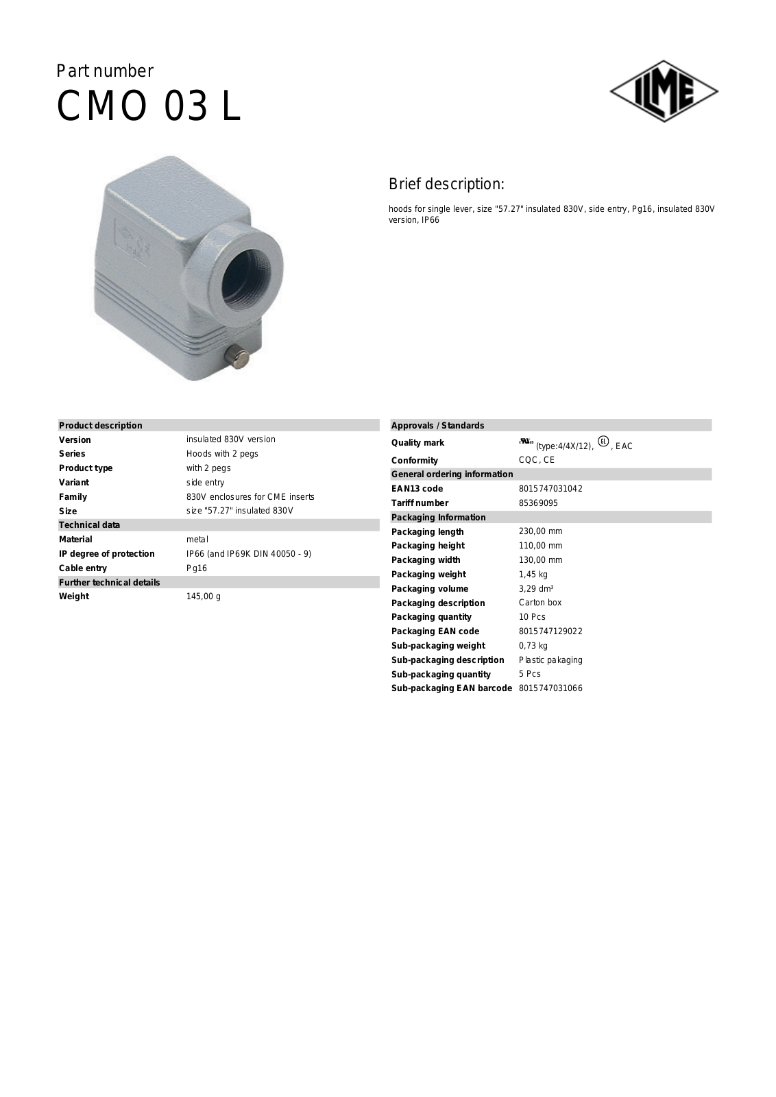 Datasheet CMO-03L Datasheet (ILME) - ManualMachine.com