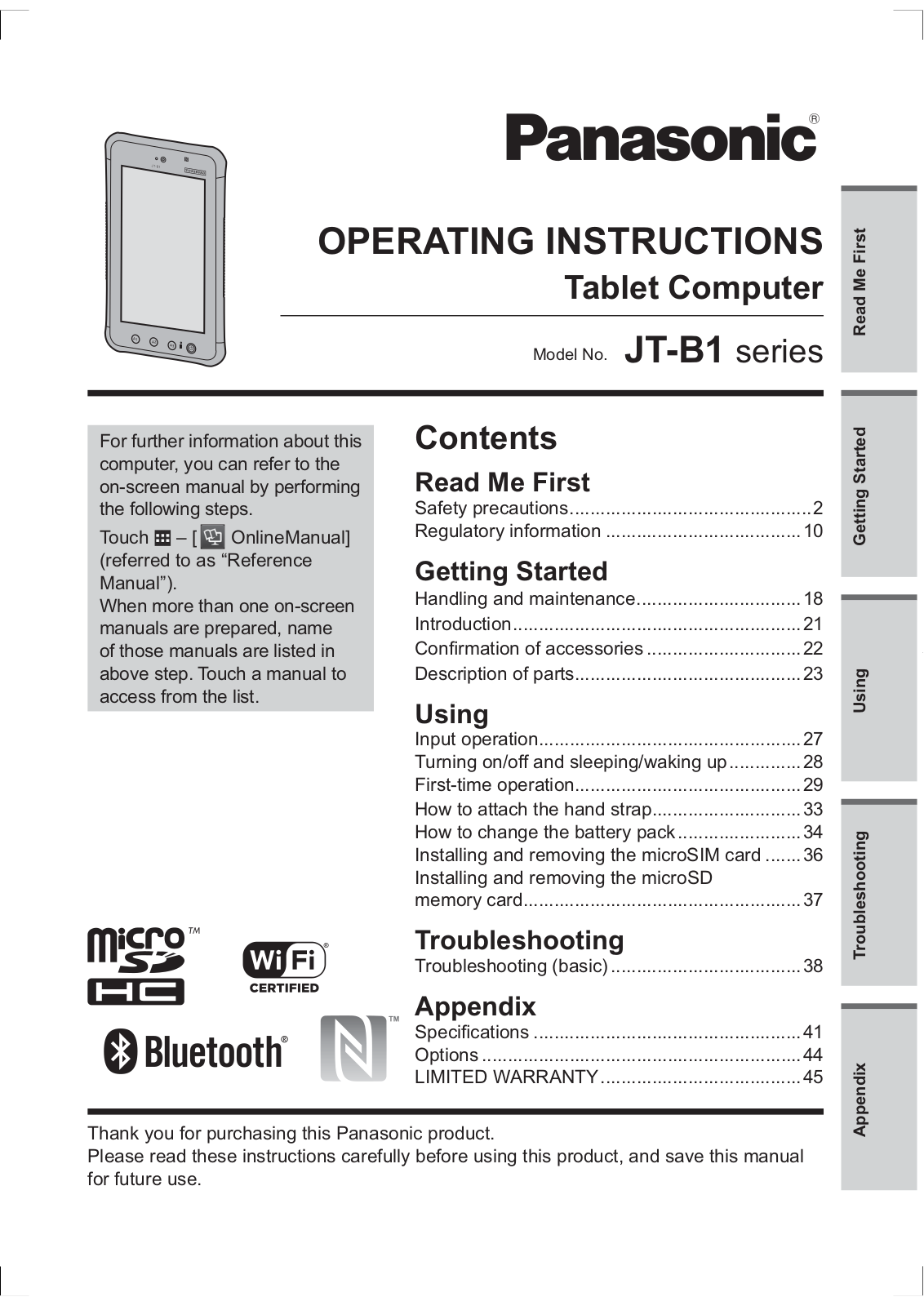 Panasonic of North America JT B1APAAZAMA User Manual