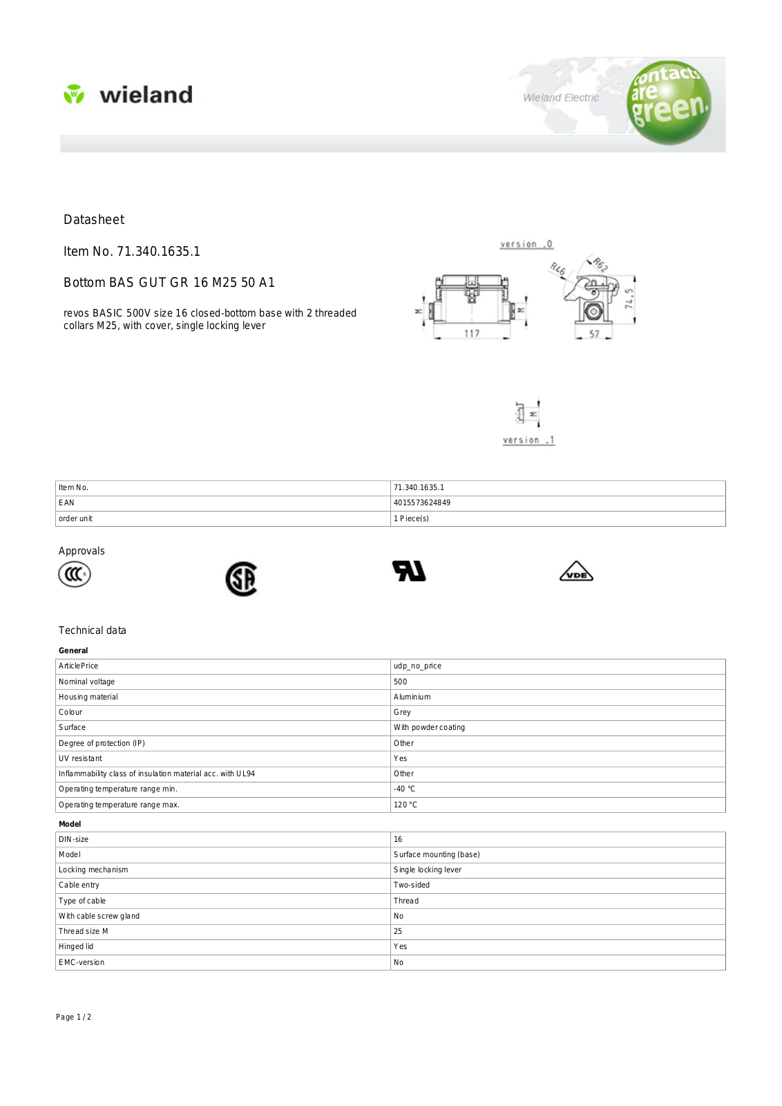 Wieland 71.340.1635.1 Data Sheet