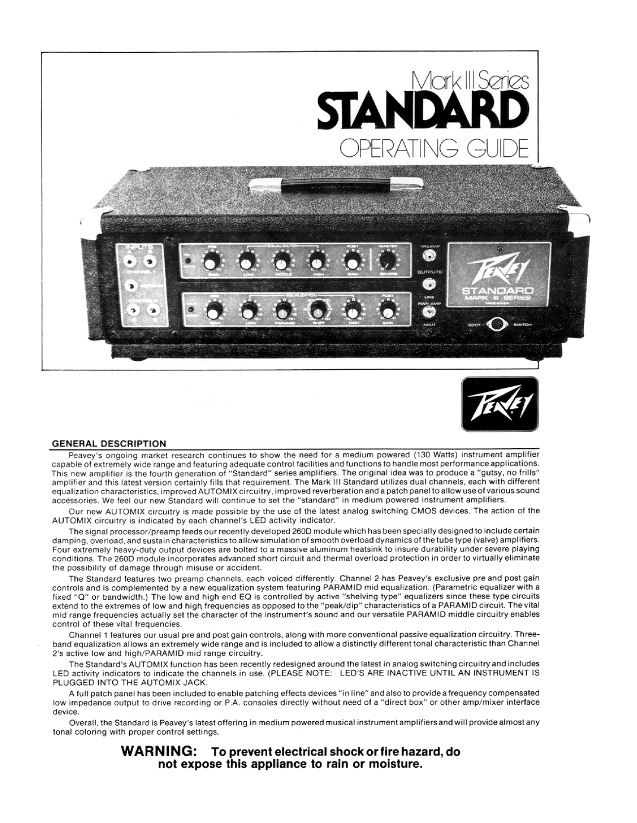 Peavey MARK III STANDARD Operating guide