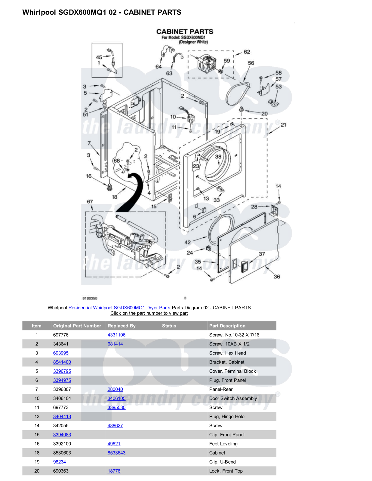 Whirlpool SGDX600MQ1 Parts Diagram