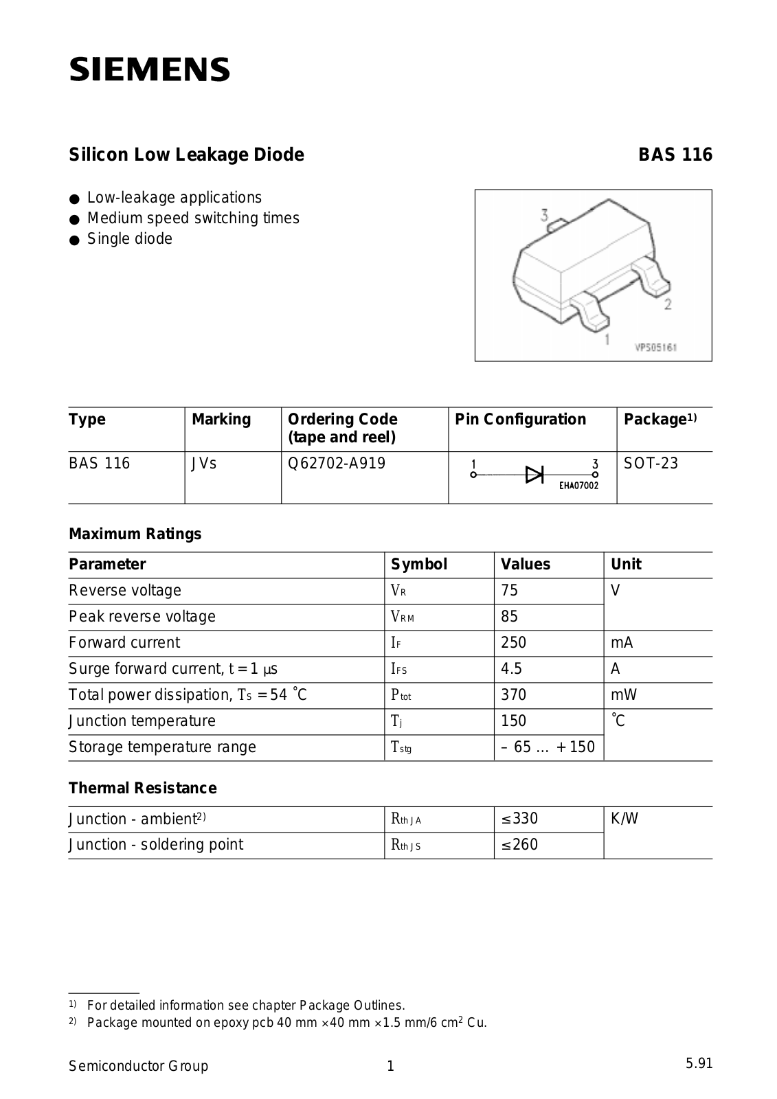 Datasheet BAS116 Datasheet (Siemens) - ManualMachine.com