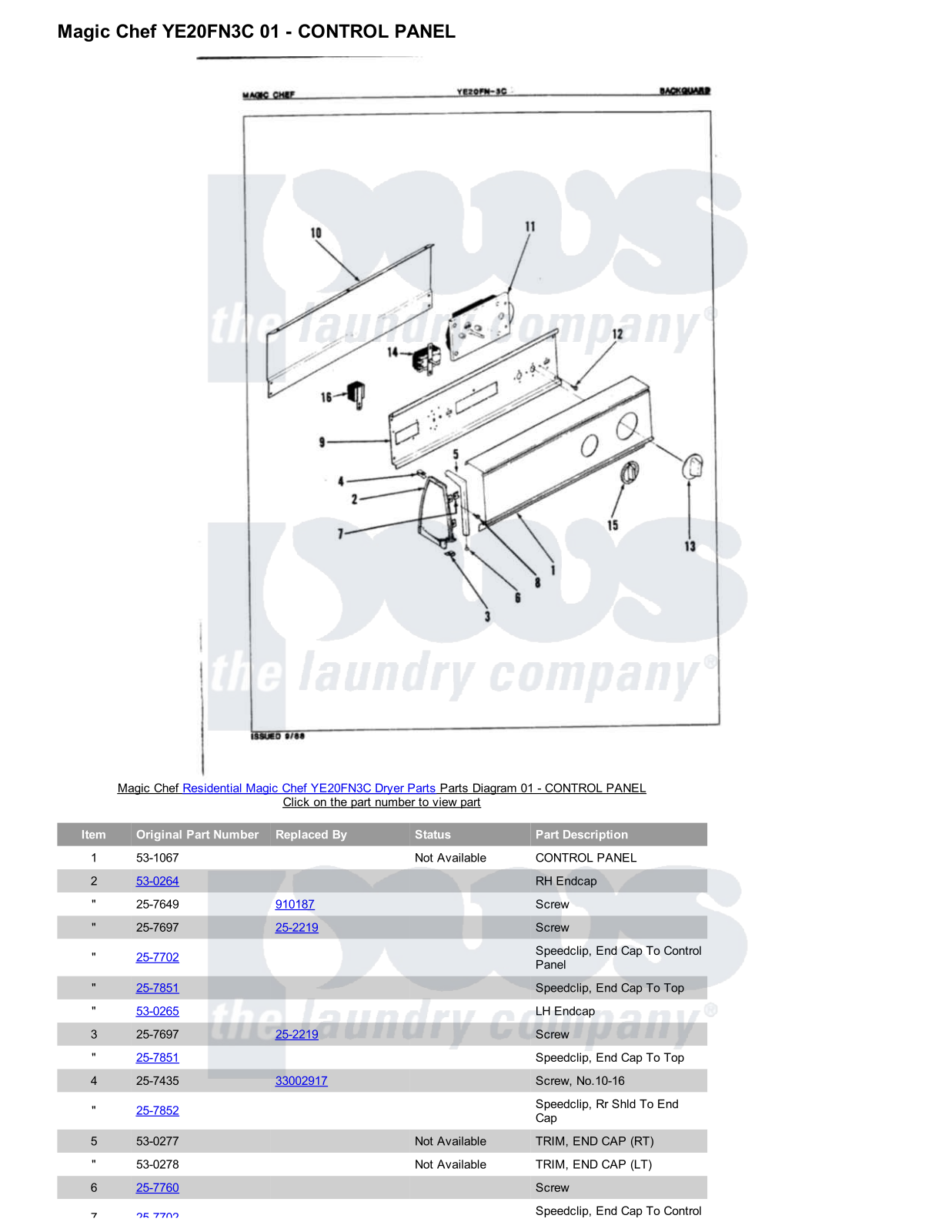 Magic Chef YE20FN3C Parts Diagram