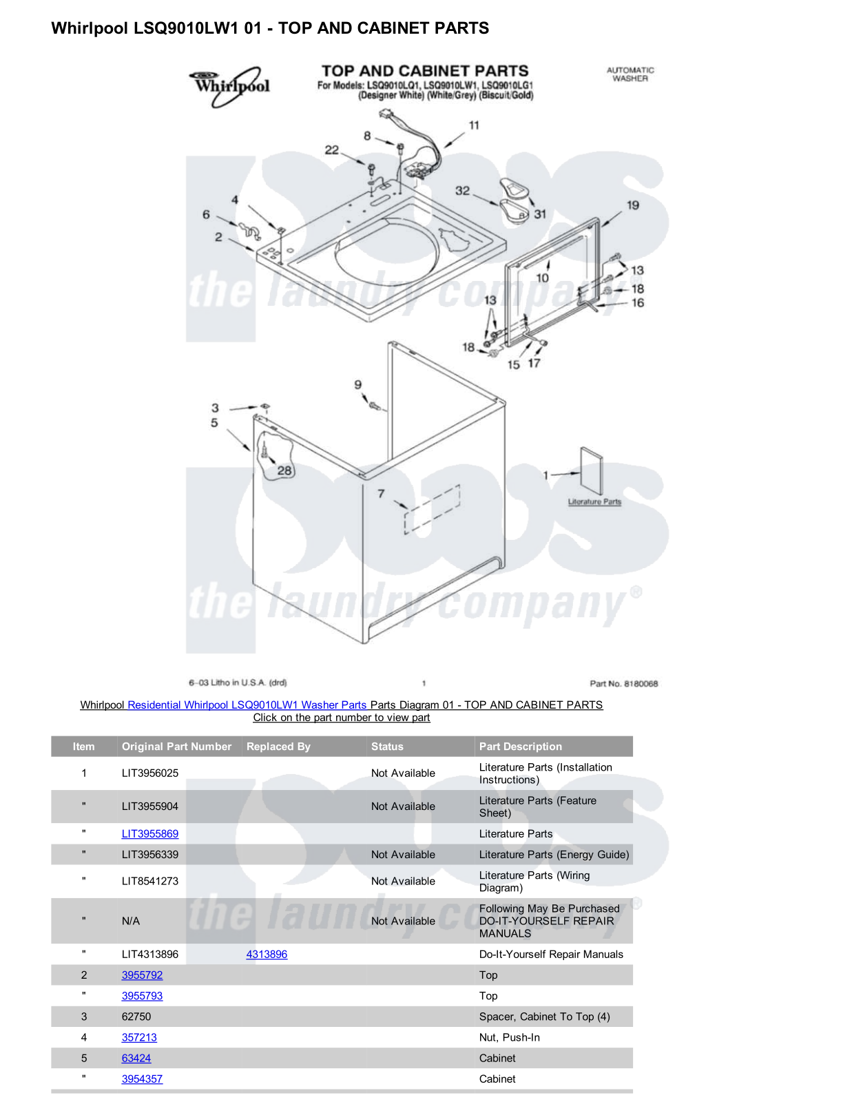 Whirlpool LSQ9010LW1 Parts Diagram