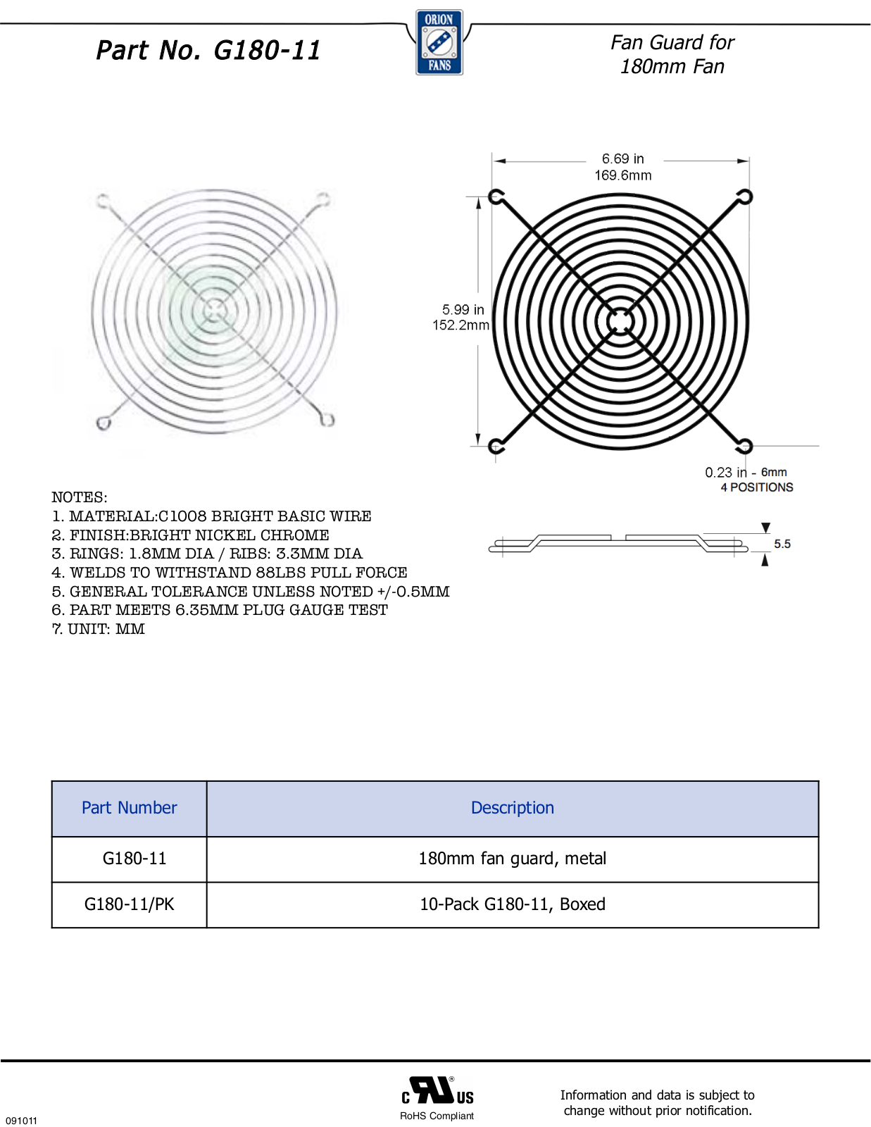 Orion G180-11 Data Sheet