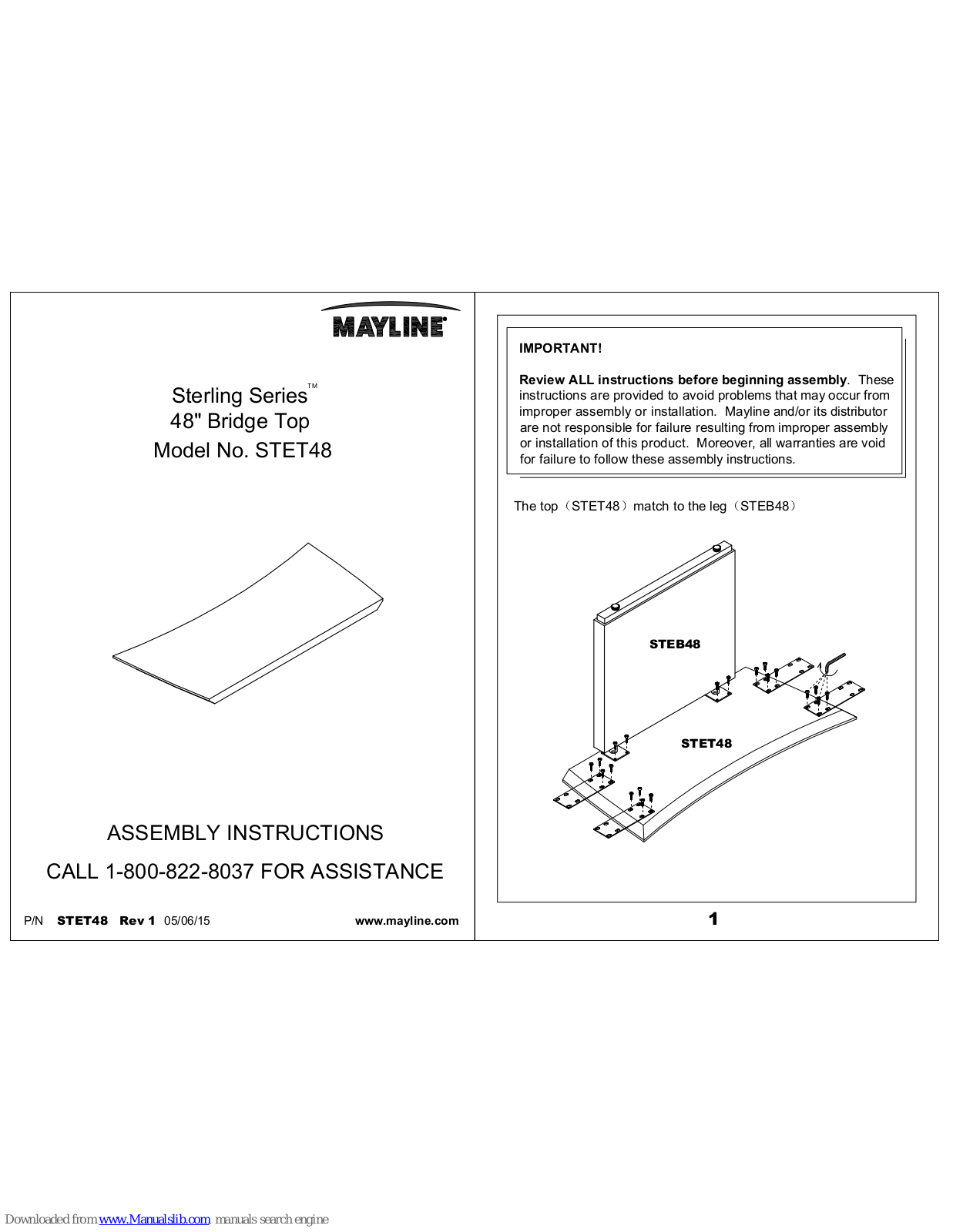 Mayline Sterling, STET48 Assembly Instructions