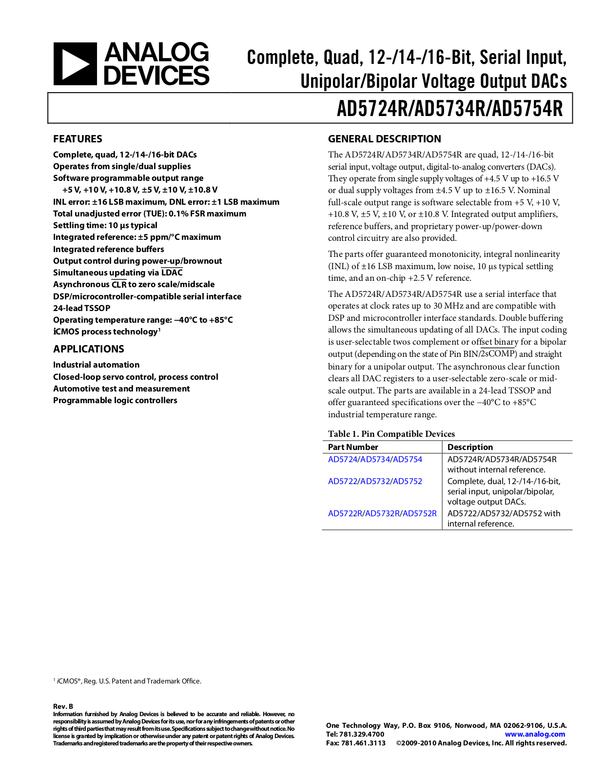 ANALOG DEVICES AD5724R, AD5734R, AD5754R Service Manual