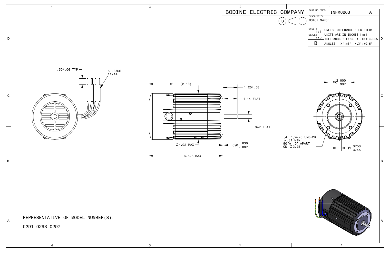 Bodine 0291, 0293, 0297 Reference Drawing