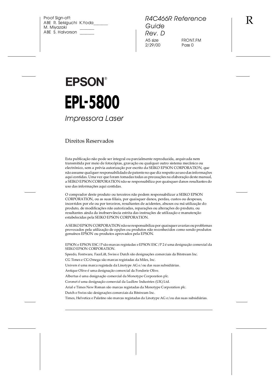 Epson EPL-5800 User Manual