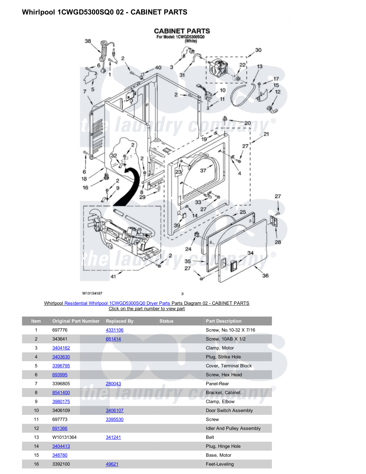 Whirlpool 1CWGD5300SQ0 Parts Diagram