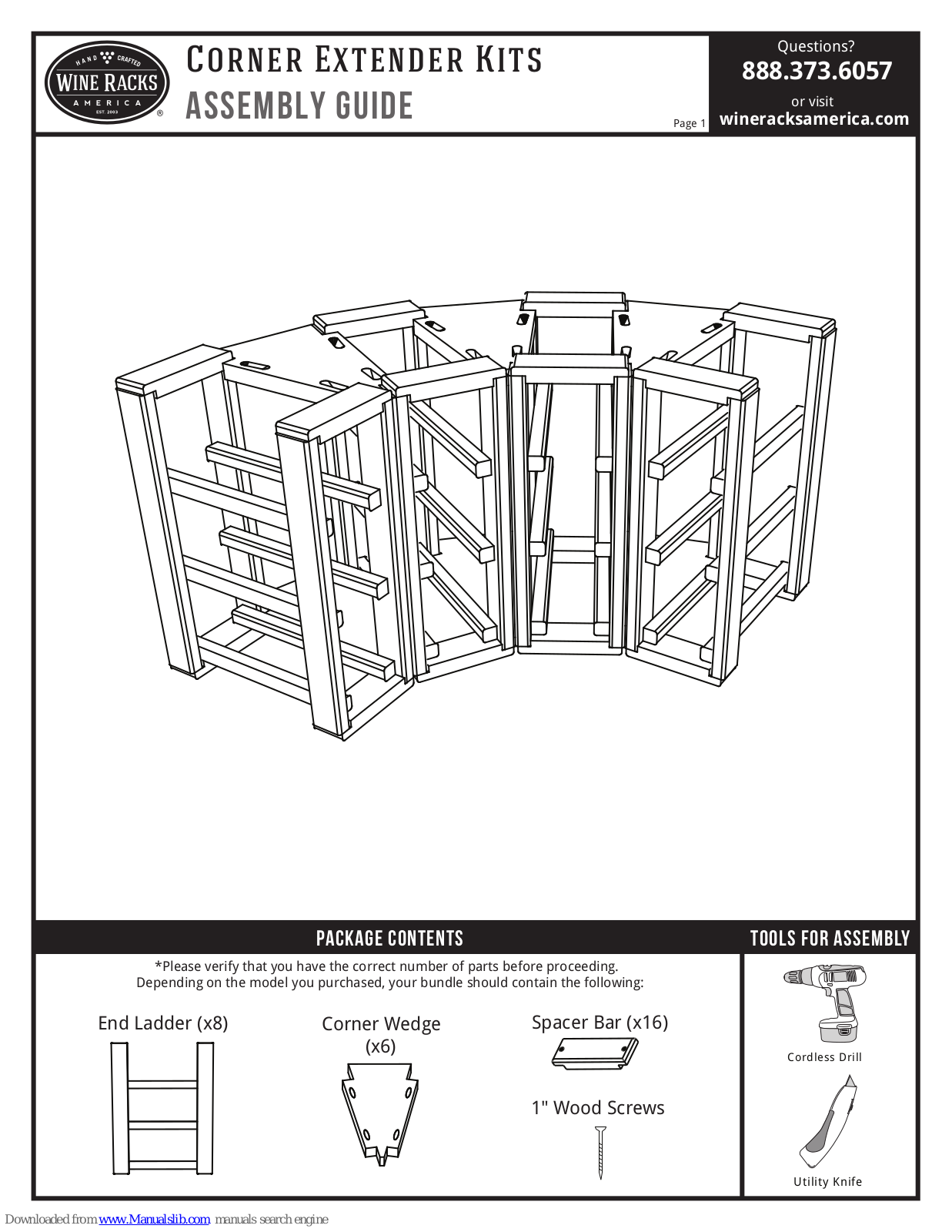 Wine racks America Corner Extender Kit Assembly Manual