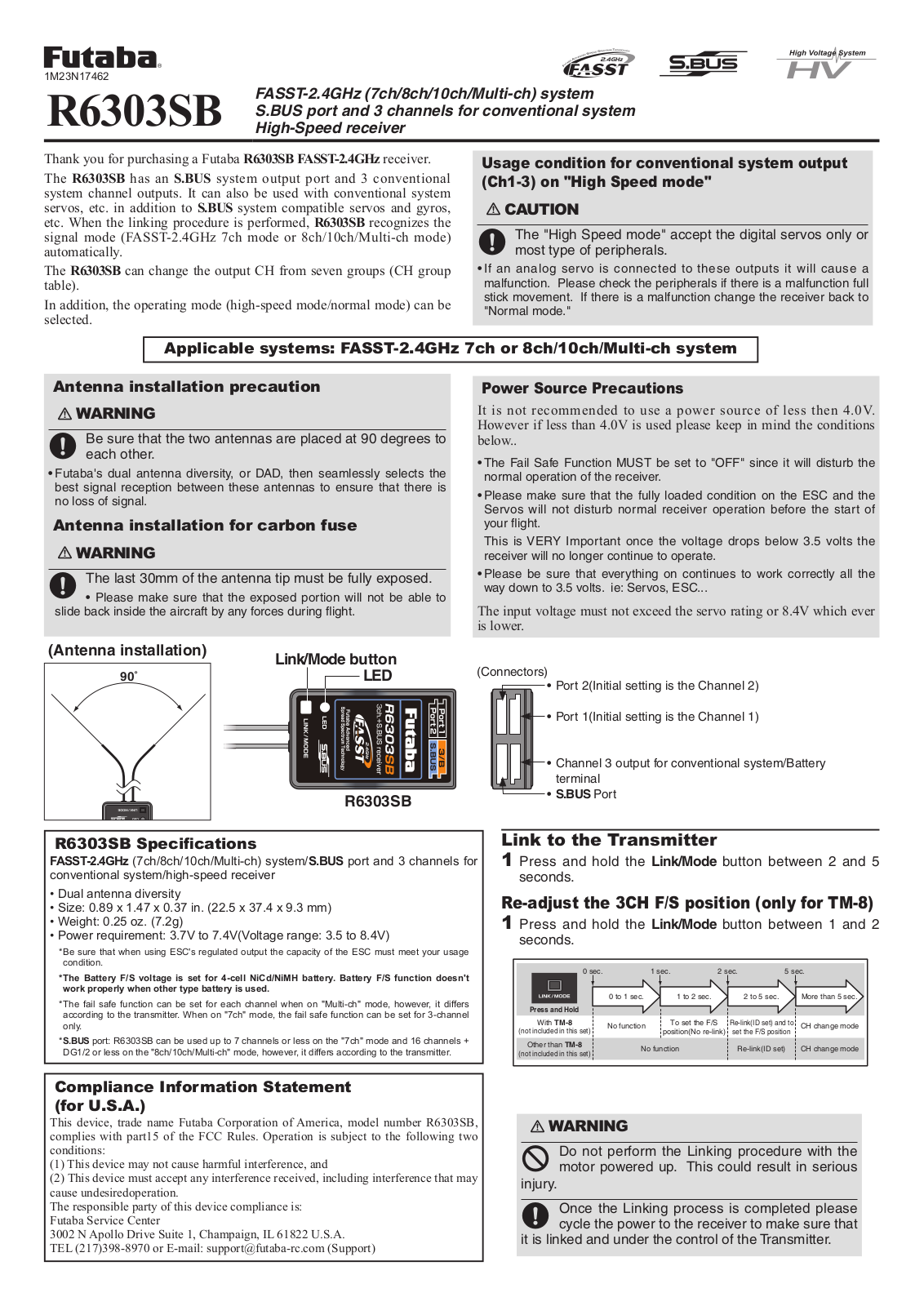 Futaba R6303SB User Manual