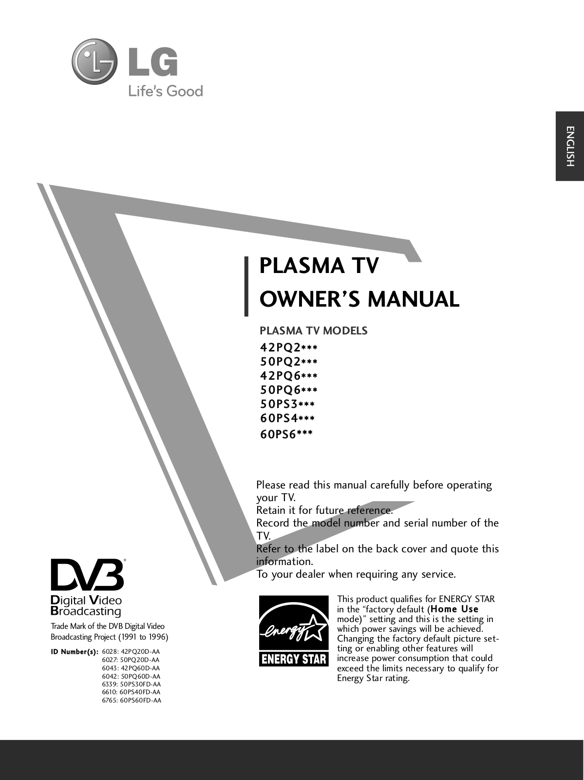 LG 42PQ20D Owner’s Manual