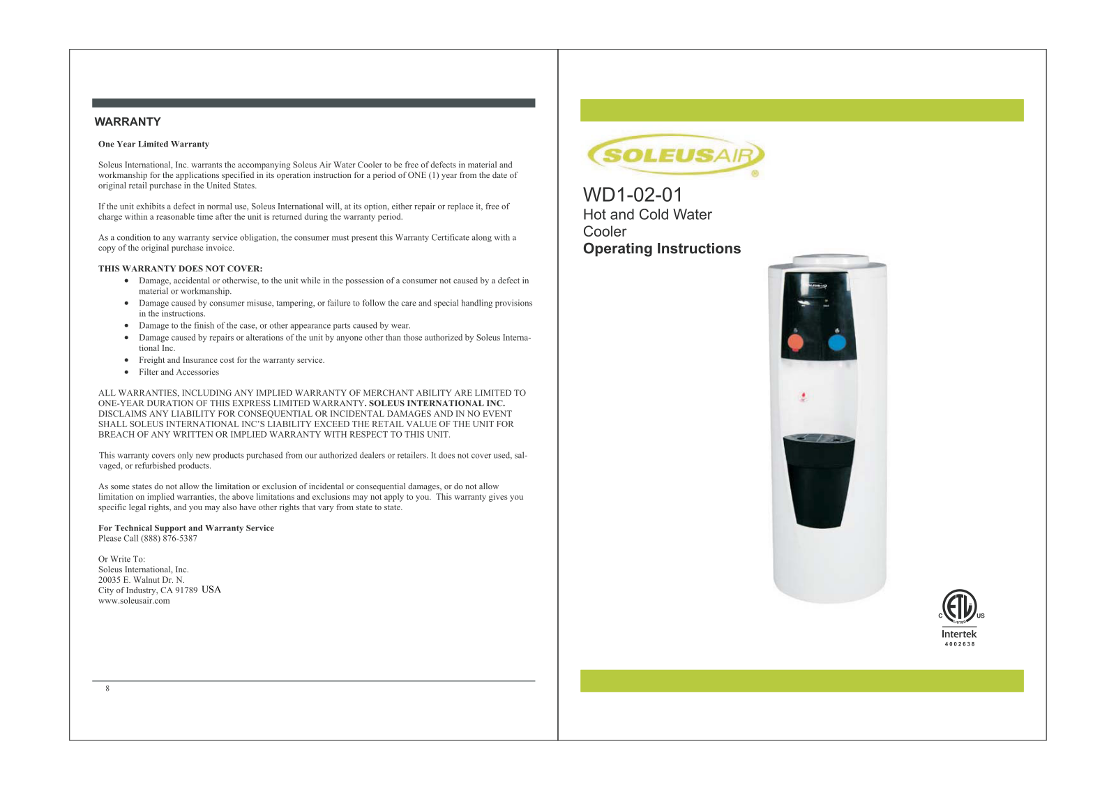 Soleus Air WD1-02-01 User Manual