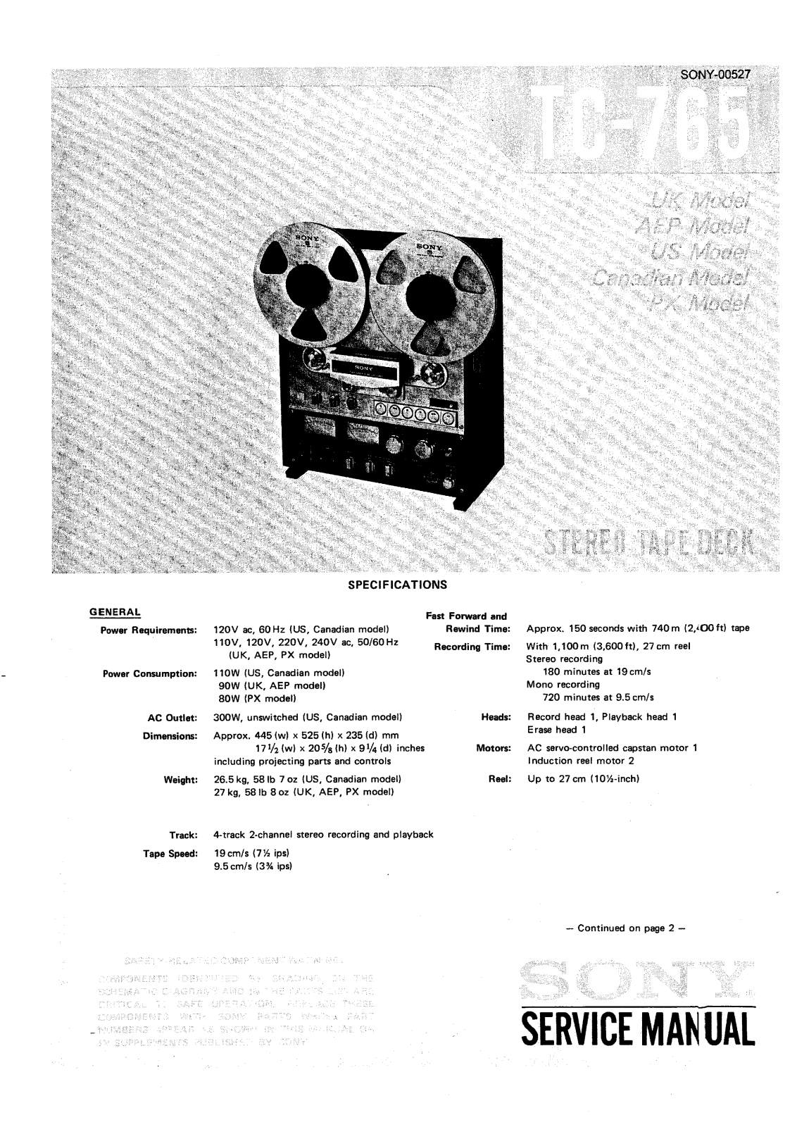 Sony TC-765 Service manual