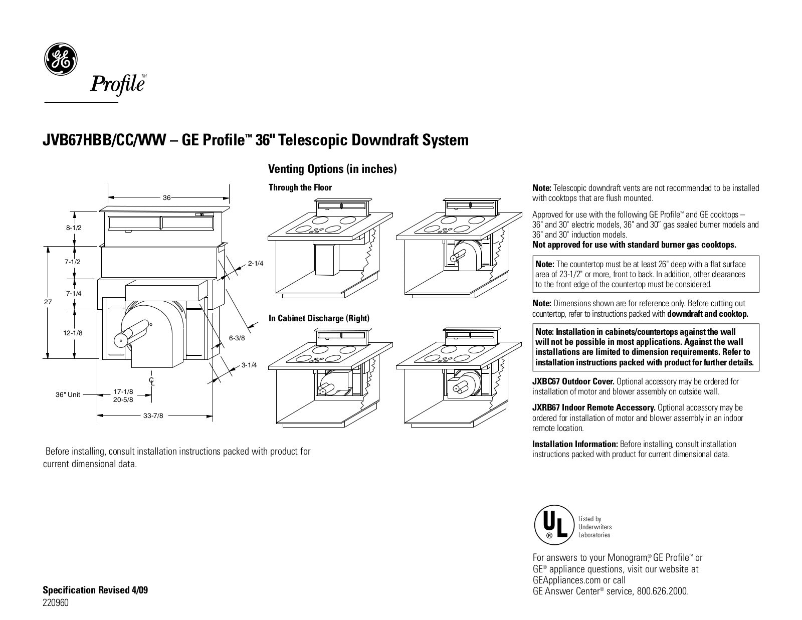 General Electric JVB67HBB User Manual