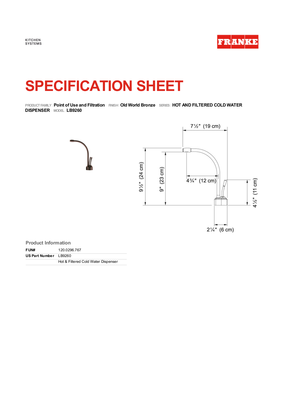 Franke LB9260 Specs