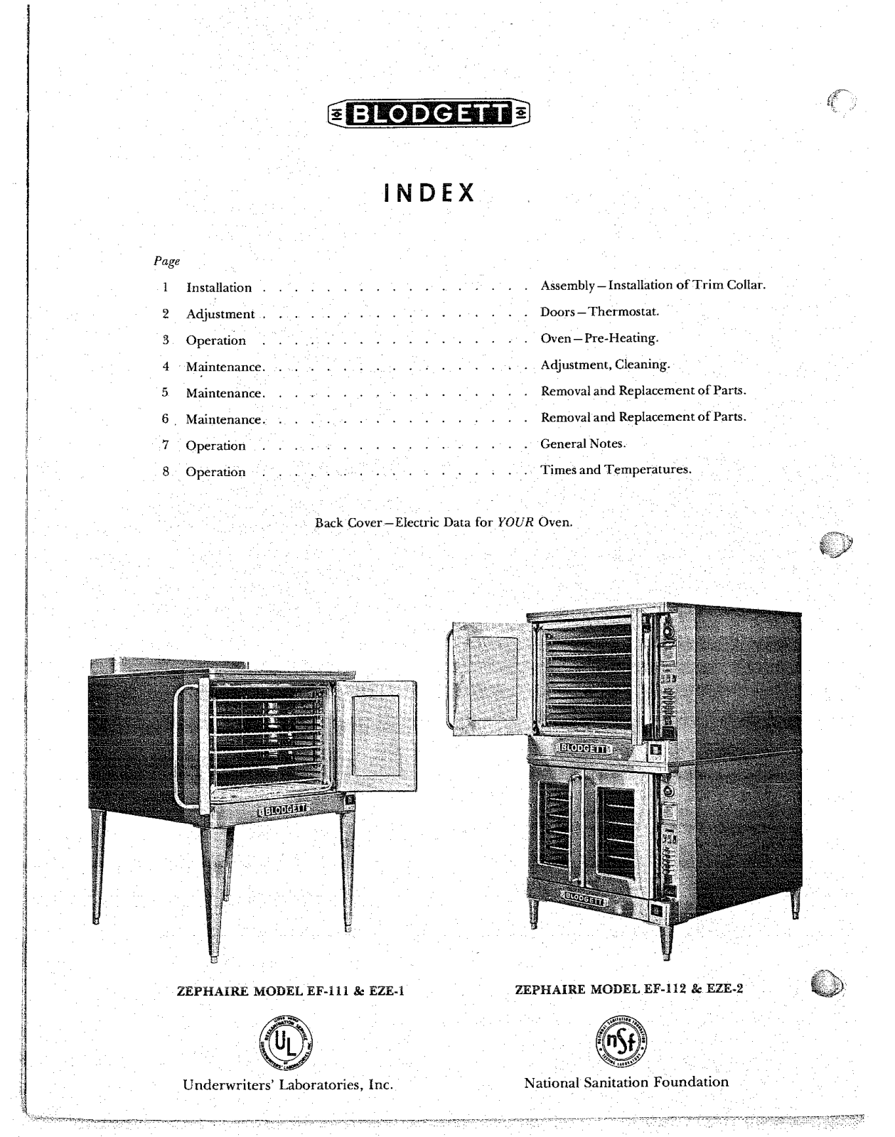 Blodgett EF User Manual