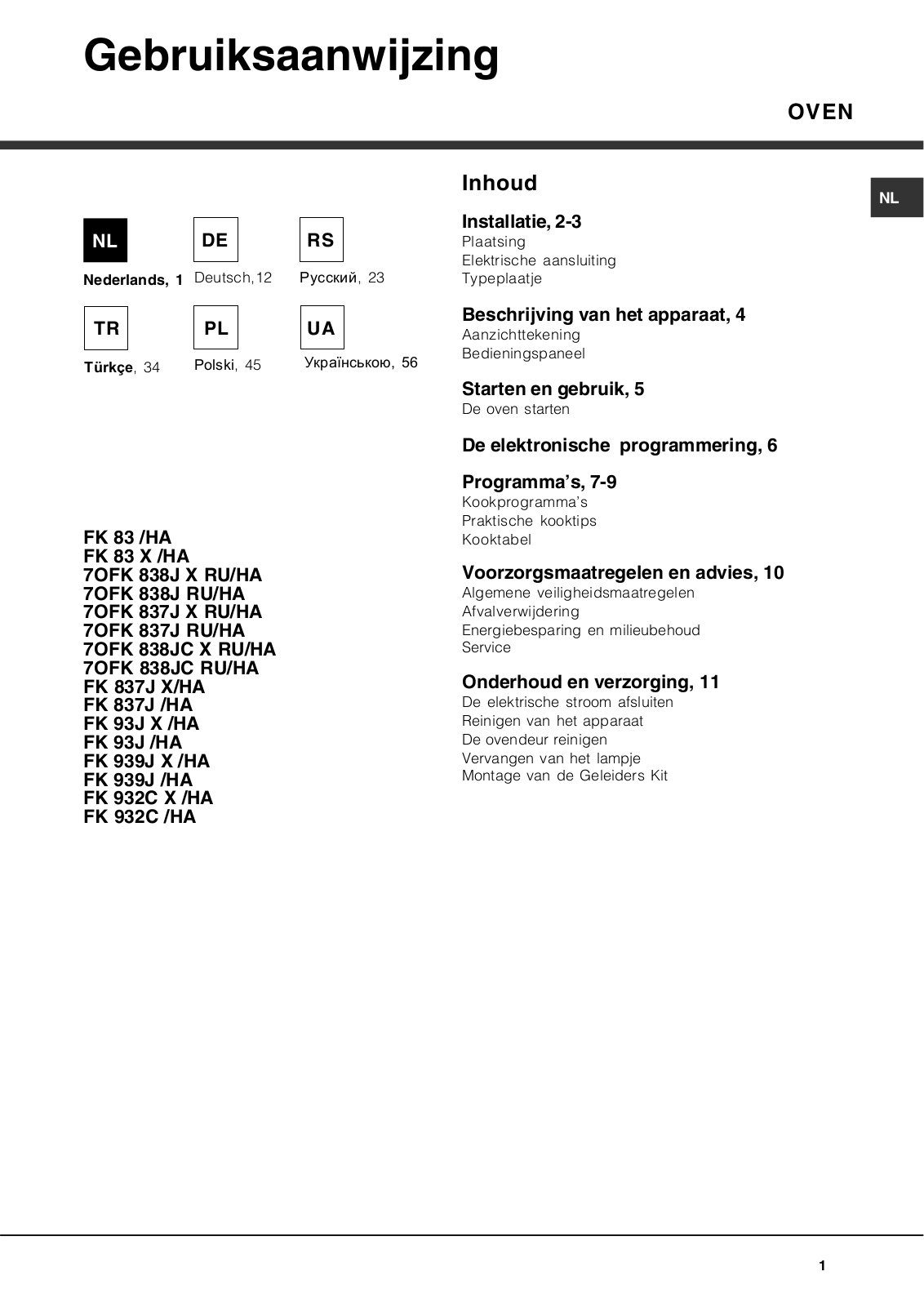 Hotpoint-ariston FK 932 C User Manual