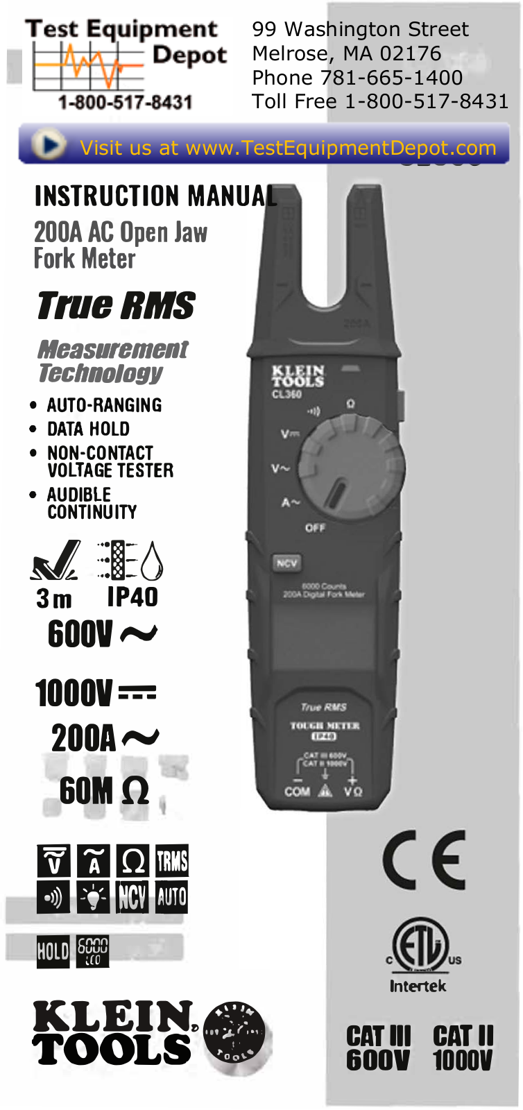 Klein Tools CL360 Instruction Manual