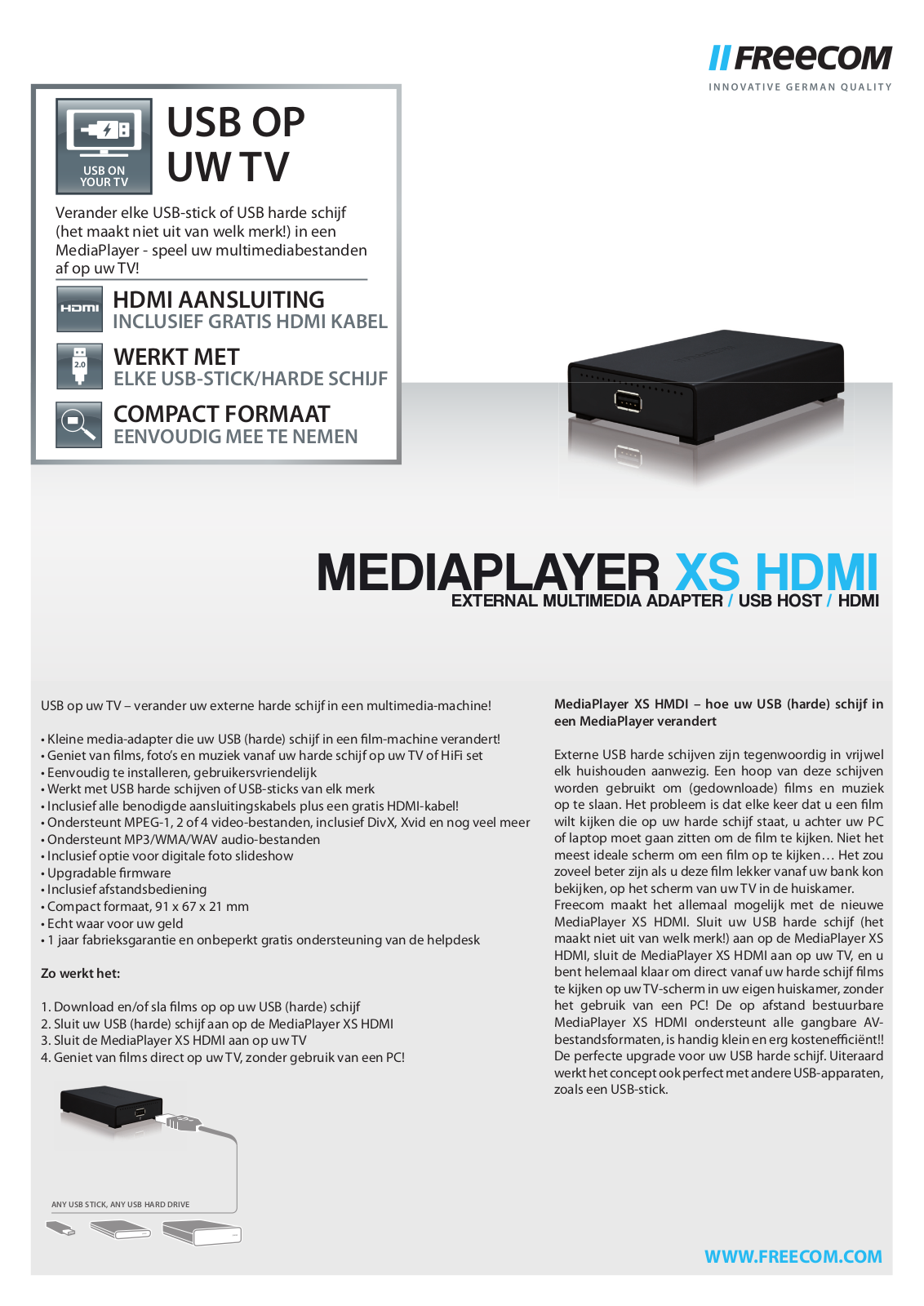 Freecom MEDIAPLAYER XS HDMI DATASHEET