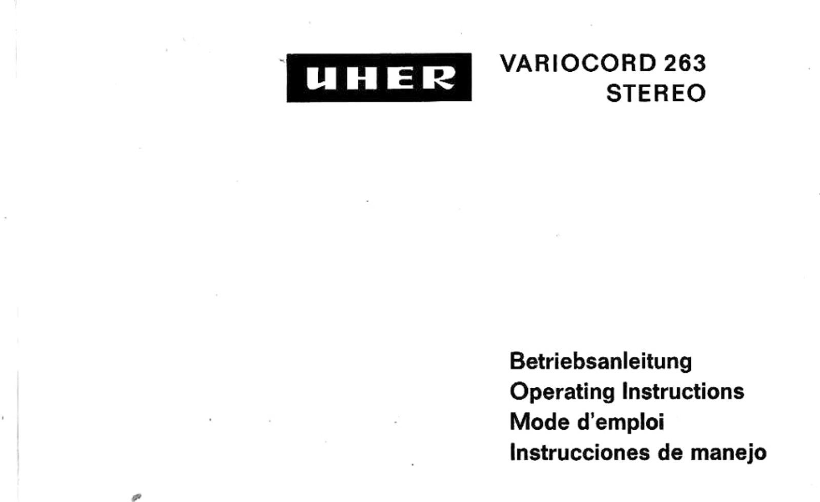 Uher Variocord 263 Stereo Owners manual