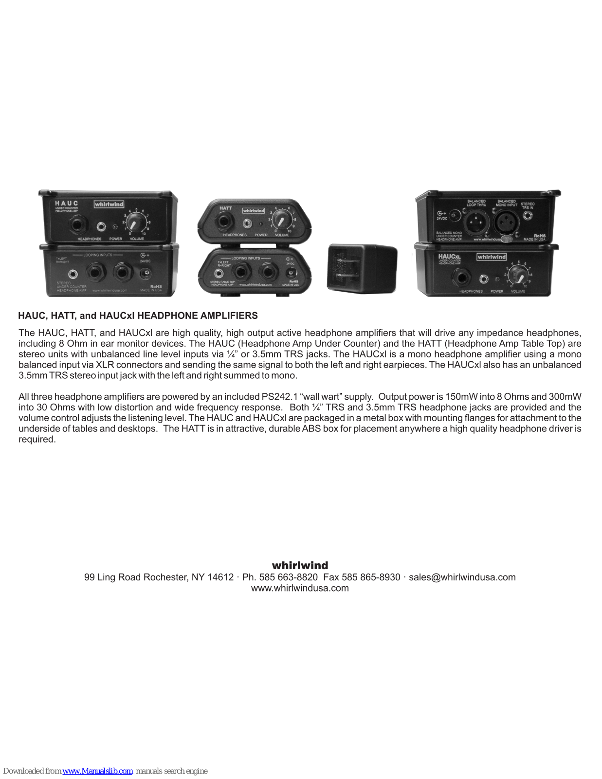 Whirlwind Music HAUCXL, HAUC Specification - ManualMachine.com