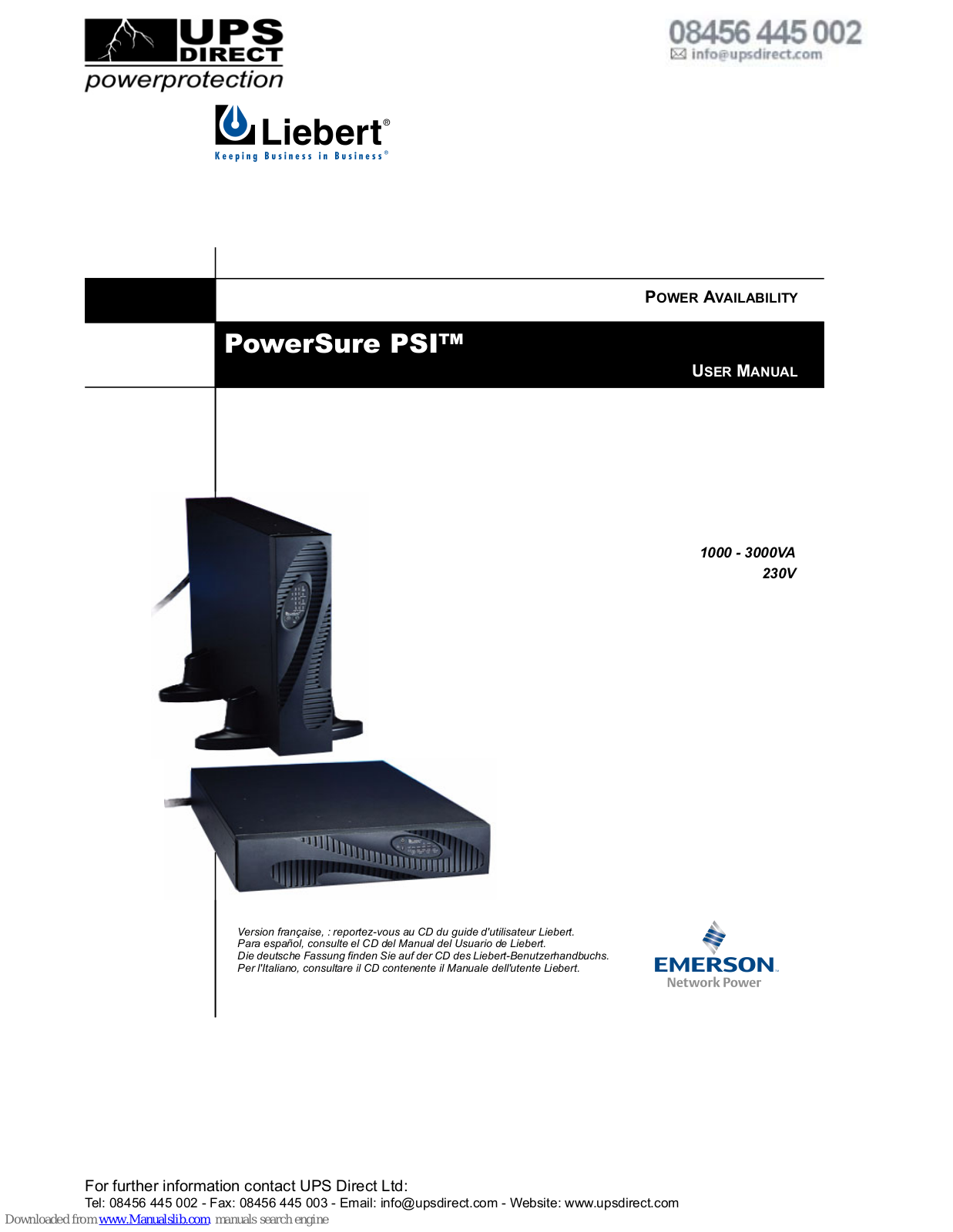 Liebert PS1000RT2-230, PS2200RT2-230E, PS1440RT2-230, PS2200RT2-230, PS3000RT2-230 User Manual - ManualMachine.com